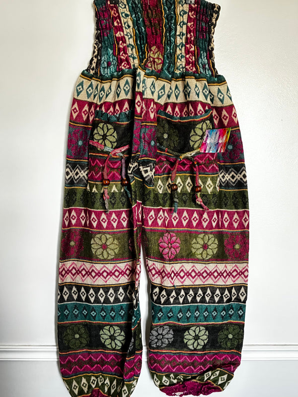 Fluffy Pink/Green Flower Cashmelon Trousers, 22"-47" Waist