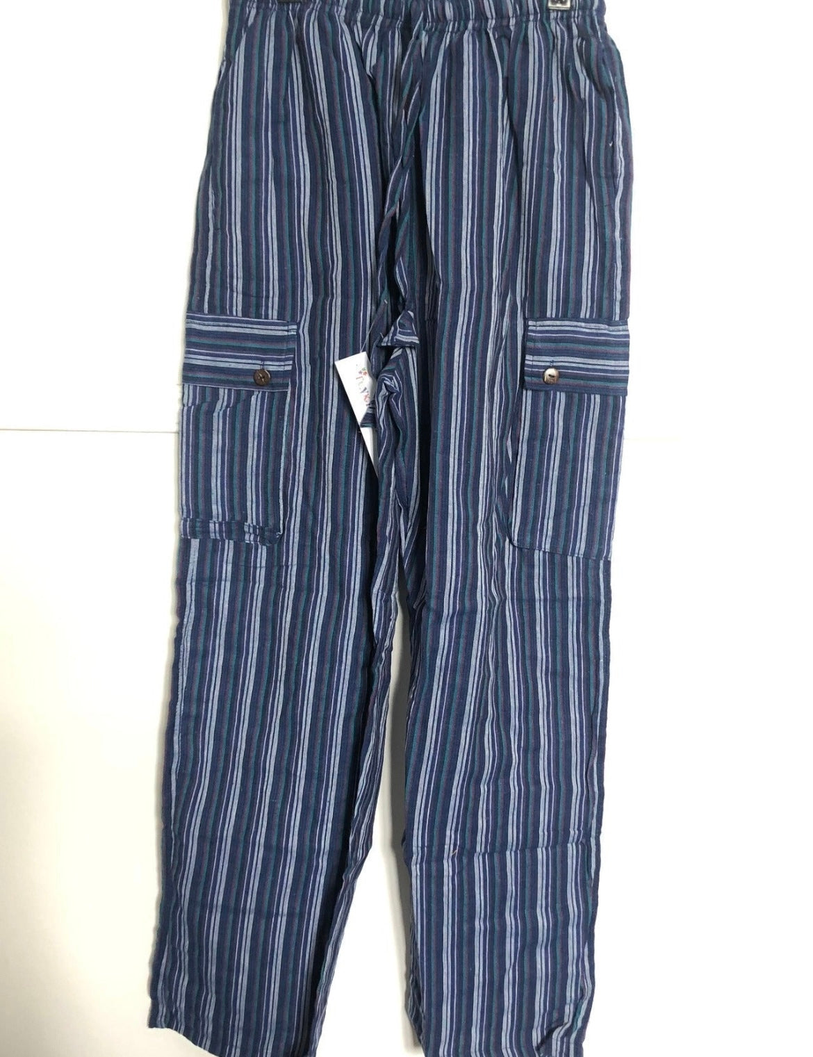 Purple/Blue Striped Cotton Cargo Trousers, L