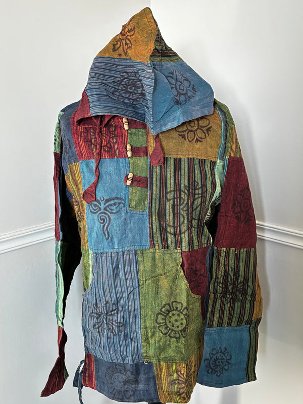Patchwork Multi Hooded Shirt, M