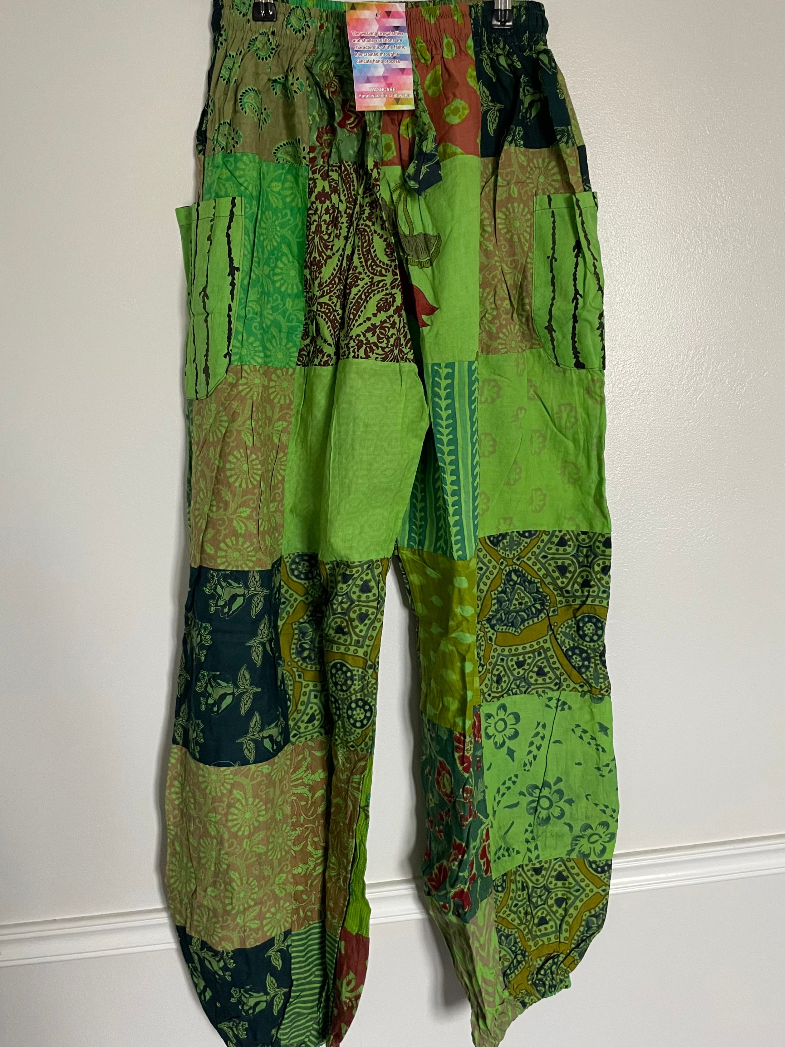 Green Patchwork Harem Trousers