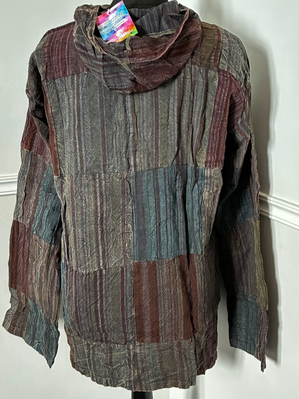 Patchwork Seersucket Shirt, XXL