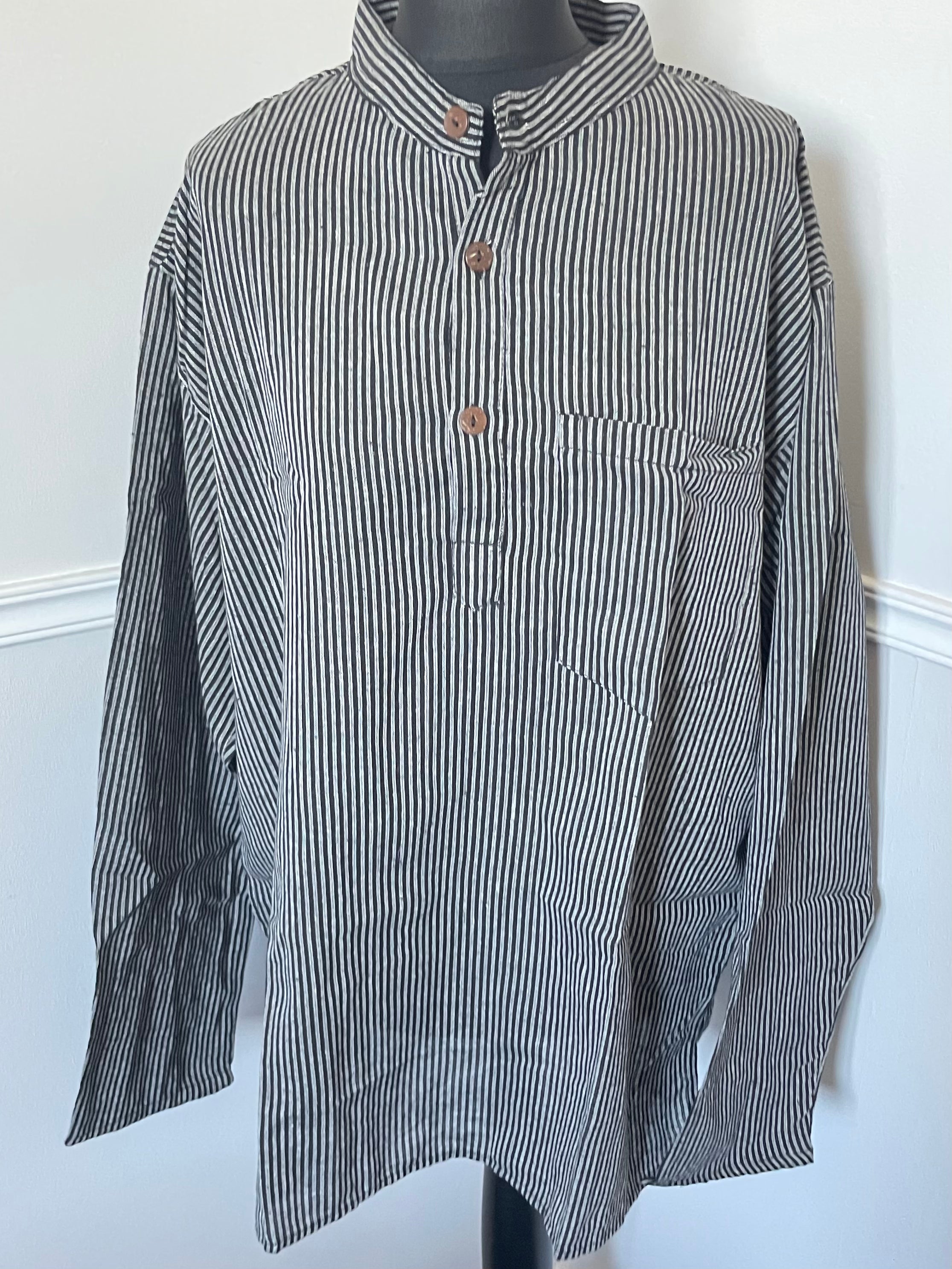 Black/Grey Striped Cotton Shirt, XL