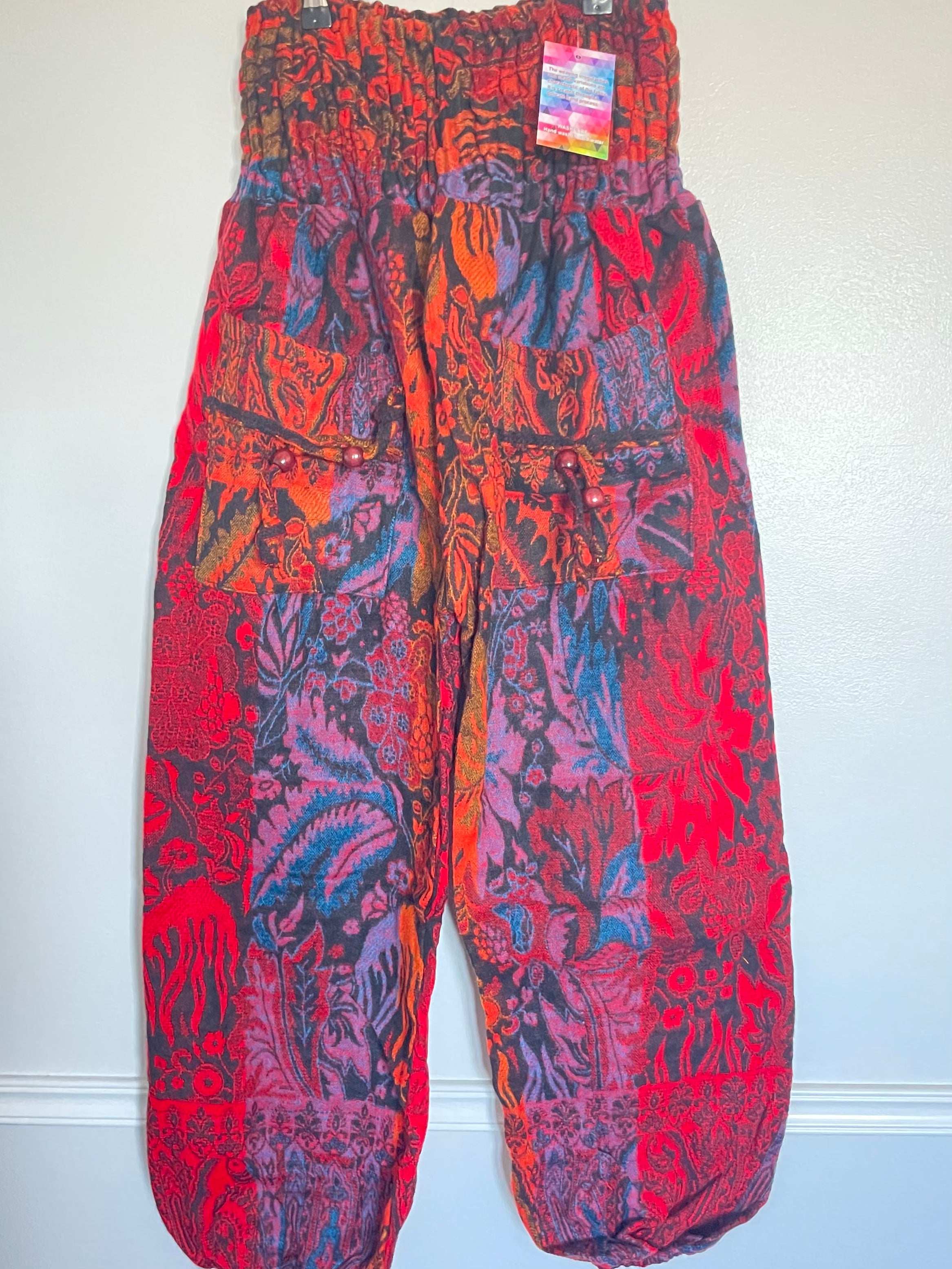 Snuggly Red/Orange Paisley Cashmelon Trousers, 26-50” Waist