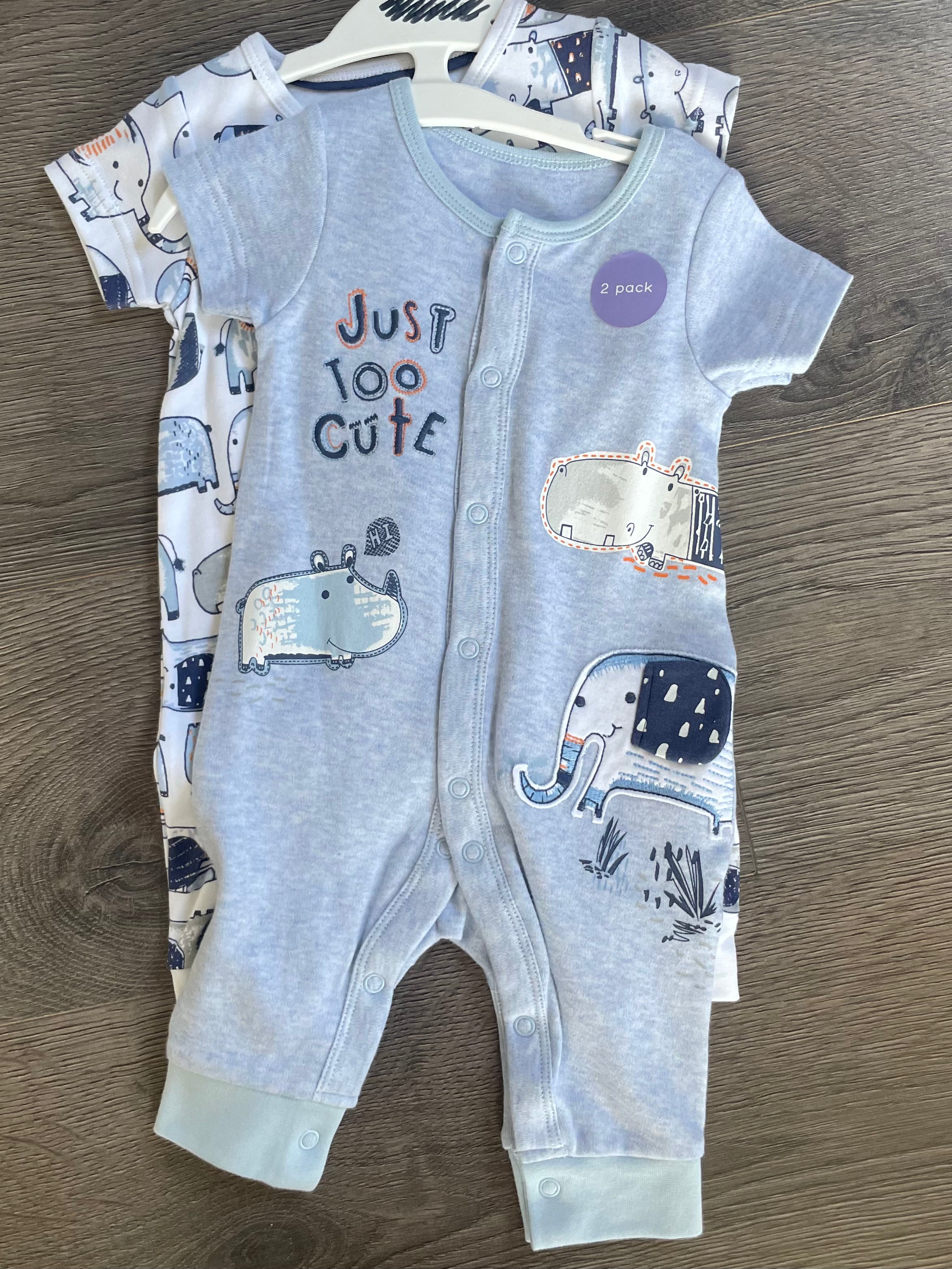 2 Pack Elephant Romper (0-3 mths)