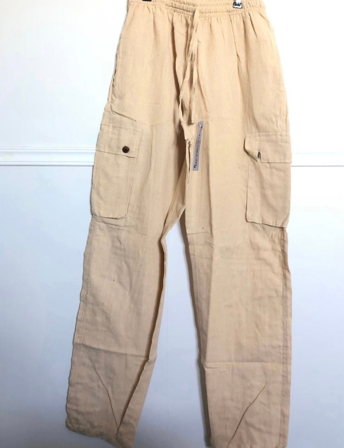 Beige Cotton Cargo Trousers, XL