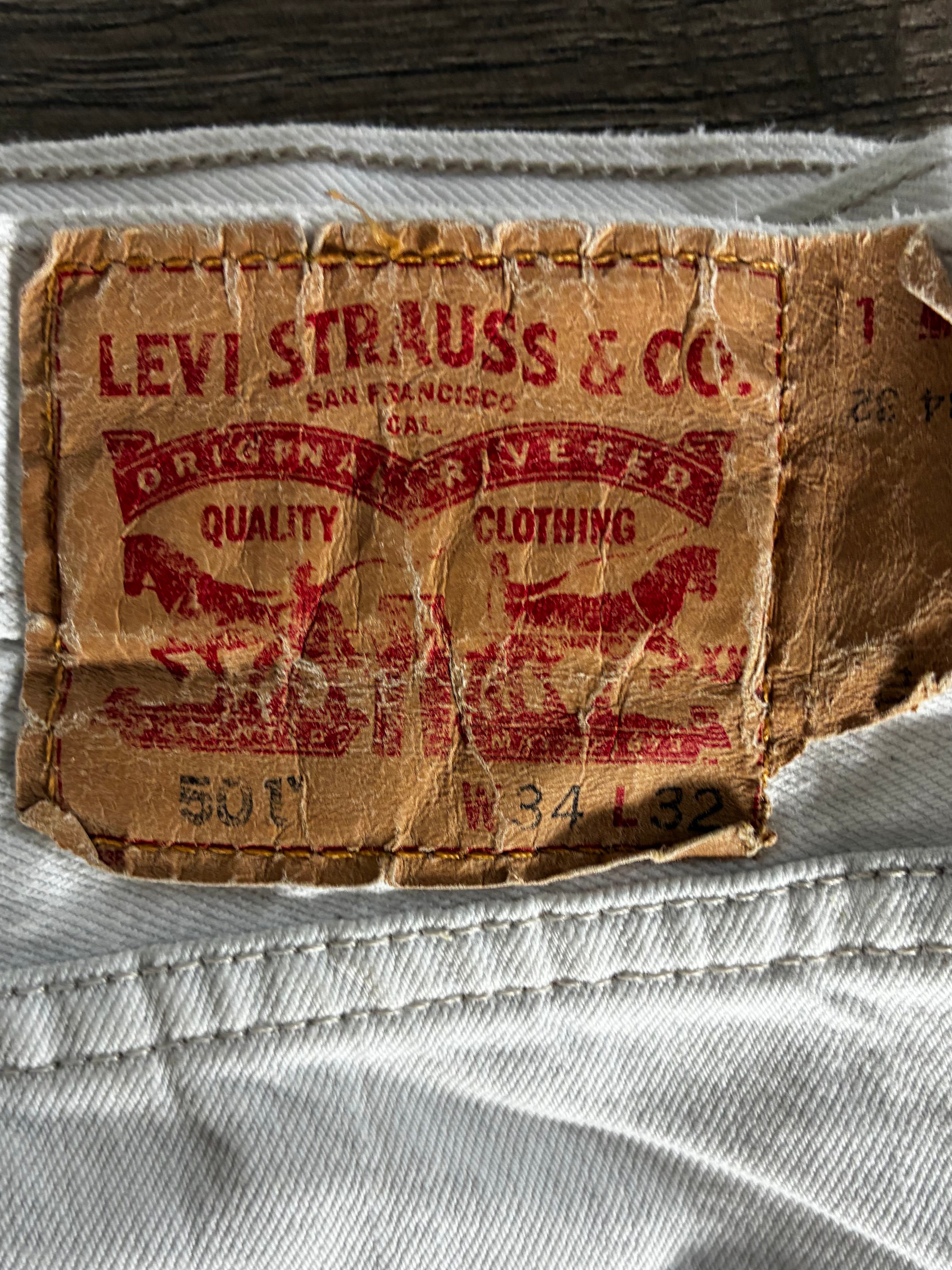 Vintage Levi's 501, White, Label - W34, L32, Actual Size - W36, L33