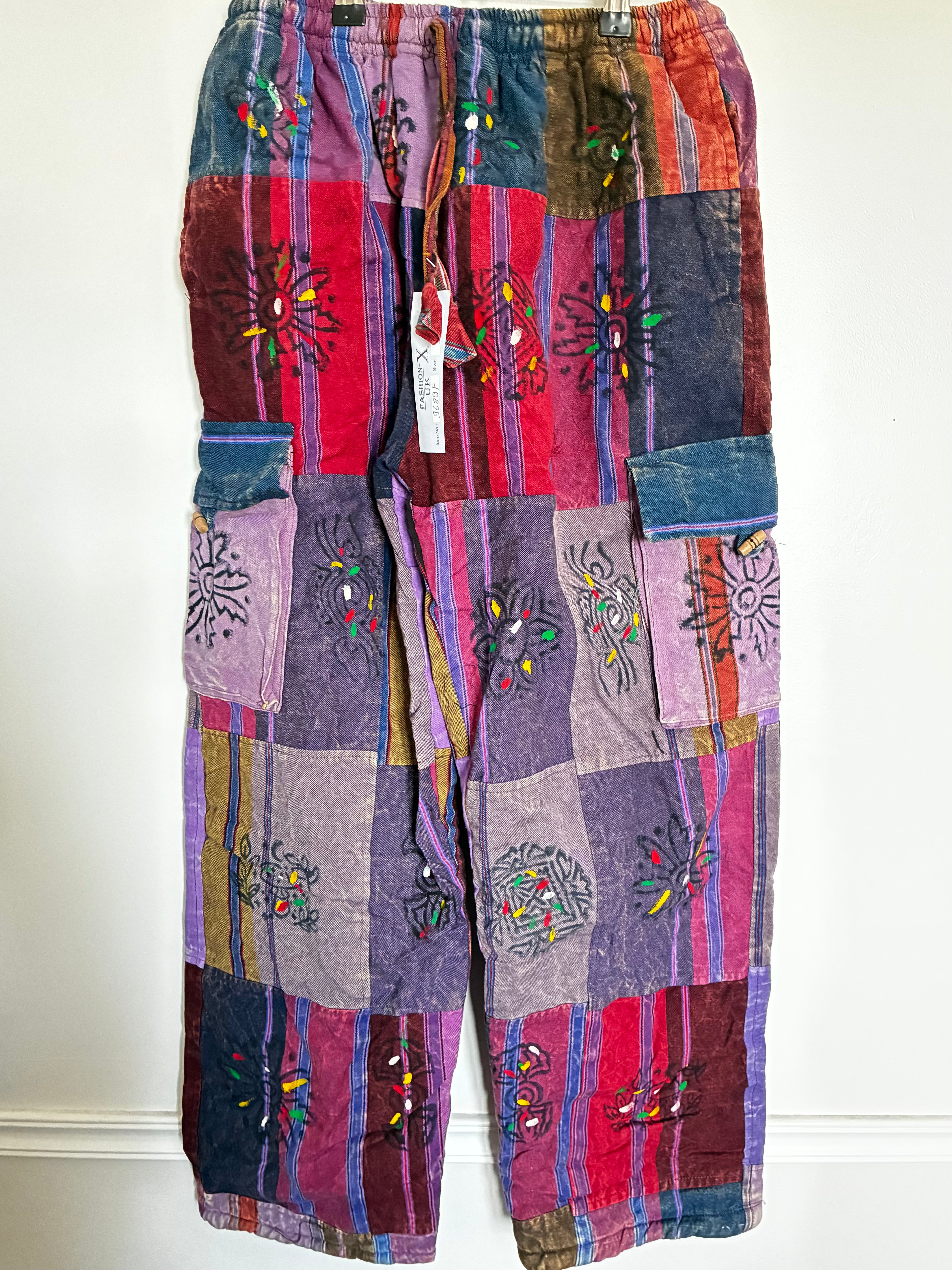 Fleece Lined Patchwork Cargo Trousers, L/XL