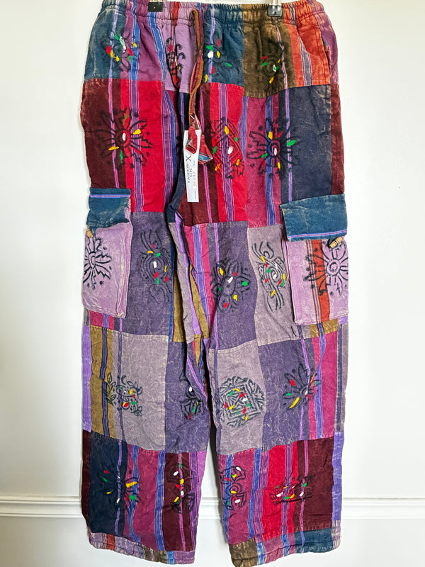 Fleece Lined Patchwork Cargo Trousers, L/XL