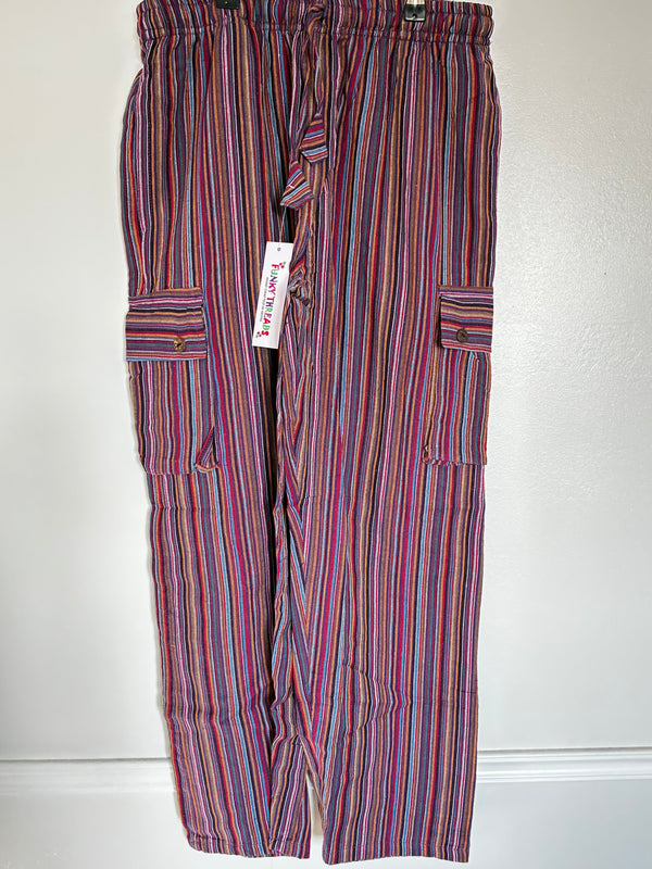 Red/Purple Striped Cotton Cargo Trousers, XL