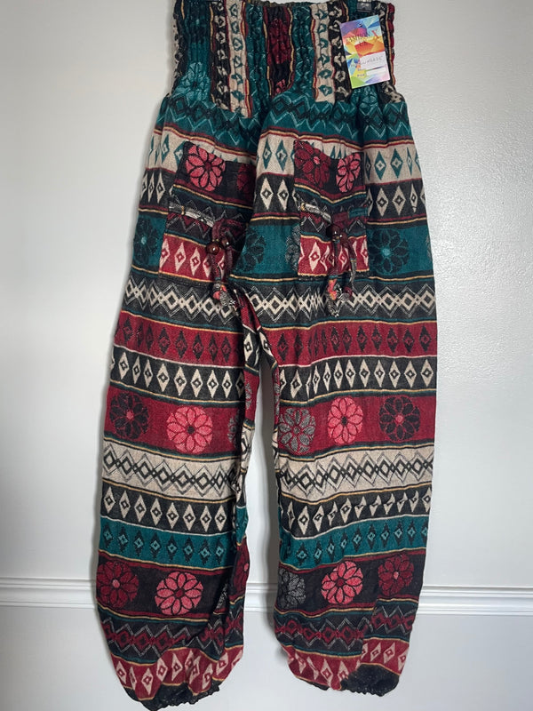 Snuggly Red/Turquoise/Black Aztec Cashmelon Trousers, 24-50” Waist