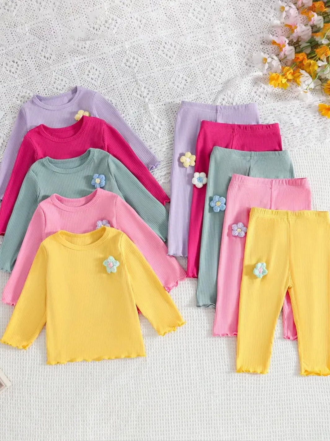 Yellow Ribbed Flower Top and Leggings (2-3yr)