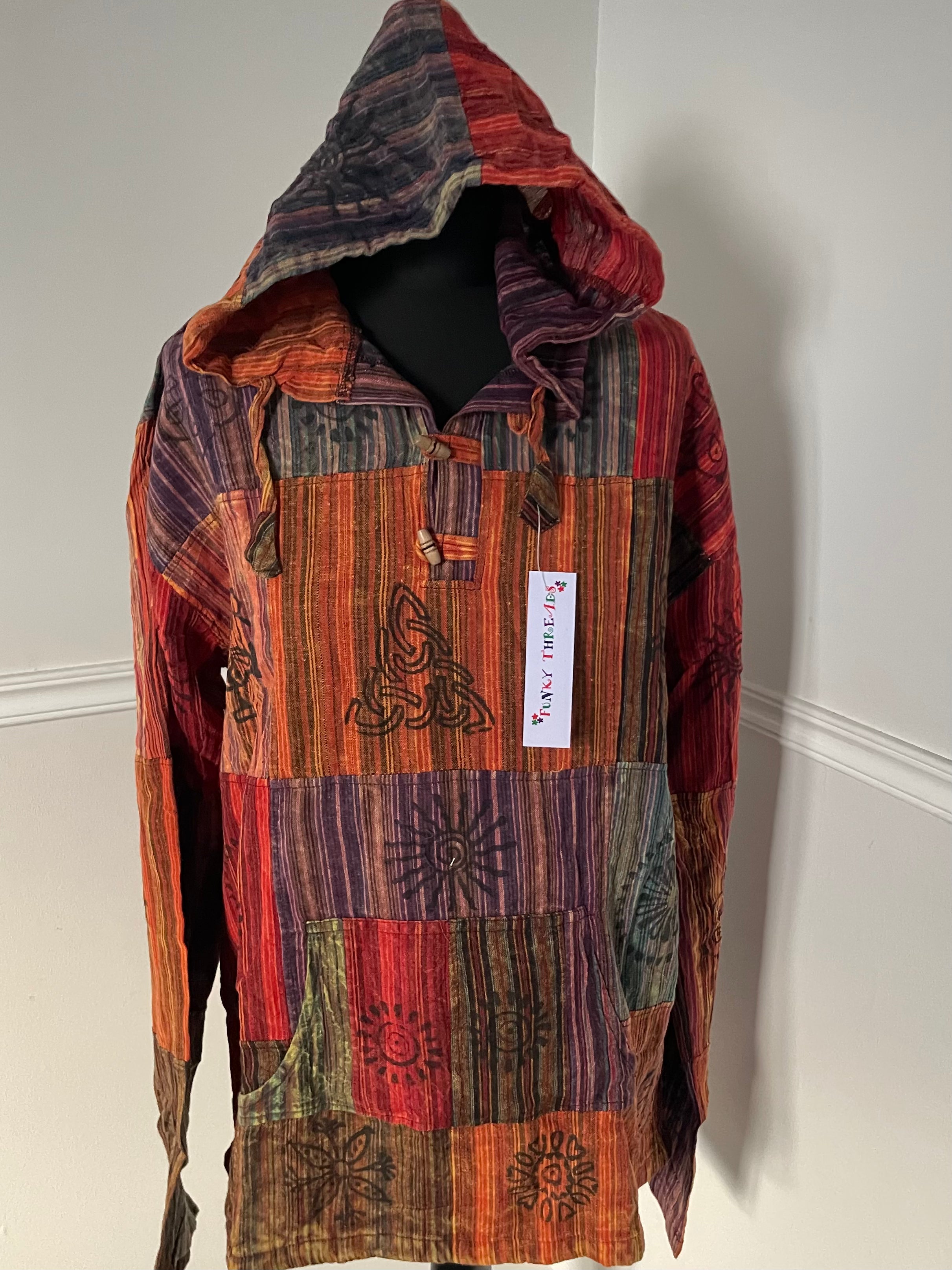 Patchwork Hooded Cotton Shirt, XXL