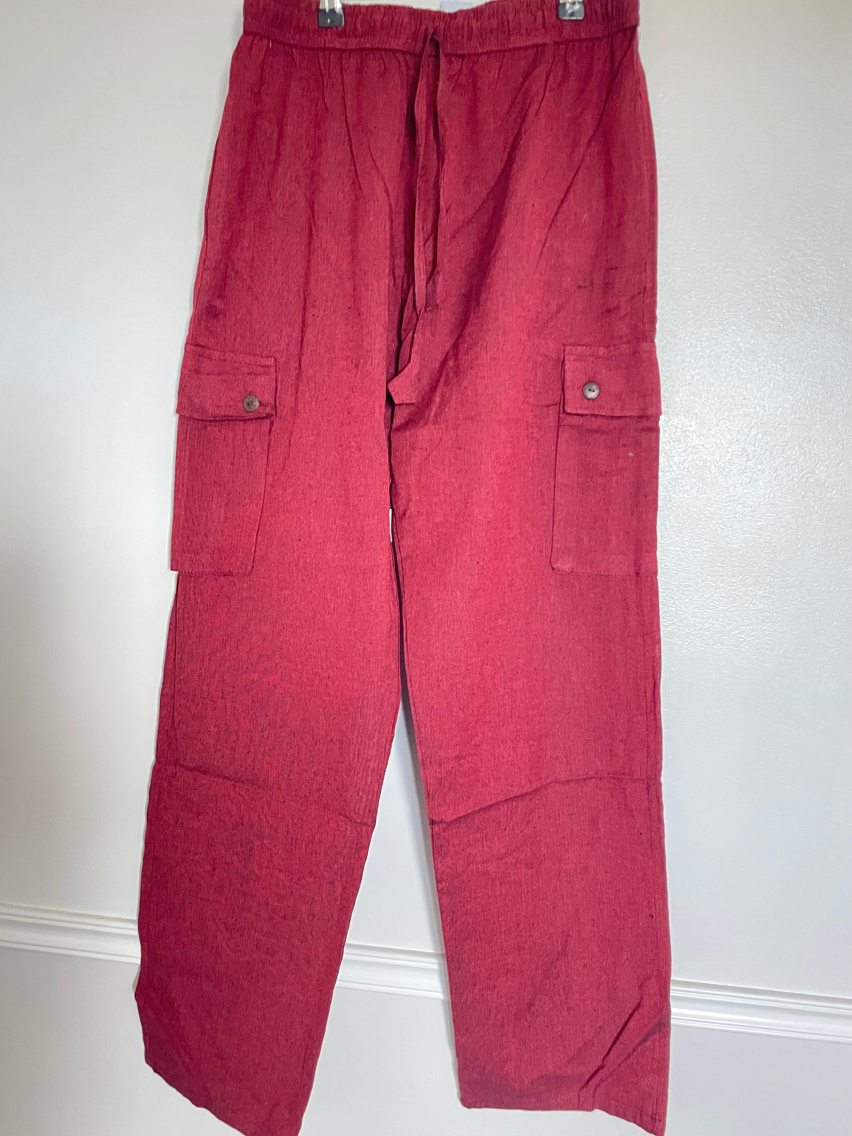 Red Cotton Cargo Trousers, L