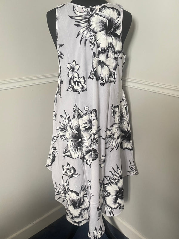 White with Black Flowers Hippy Dress, one size
