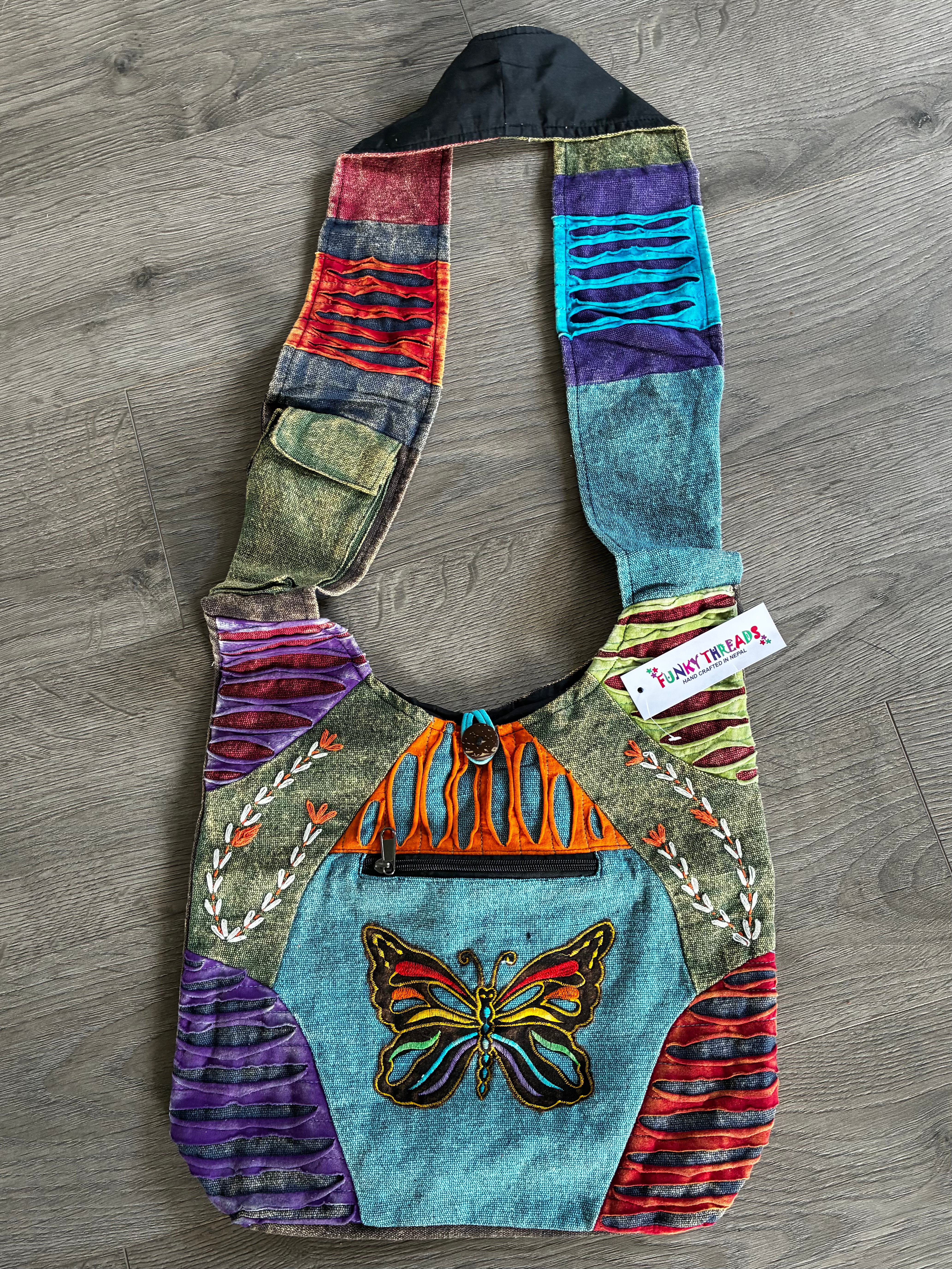 Butterfly, Front Zip Pocket Shoulder Bag