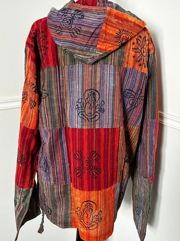Patchwork Multi Hooded Shirt, XXL