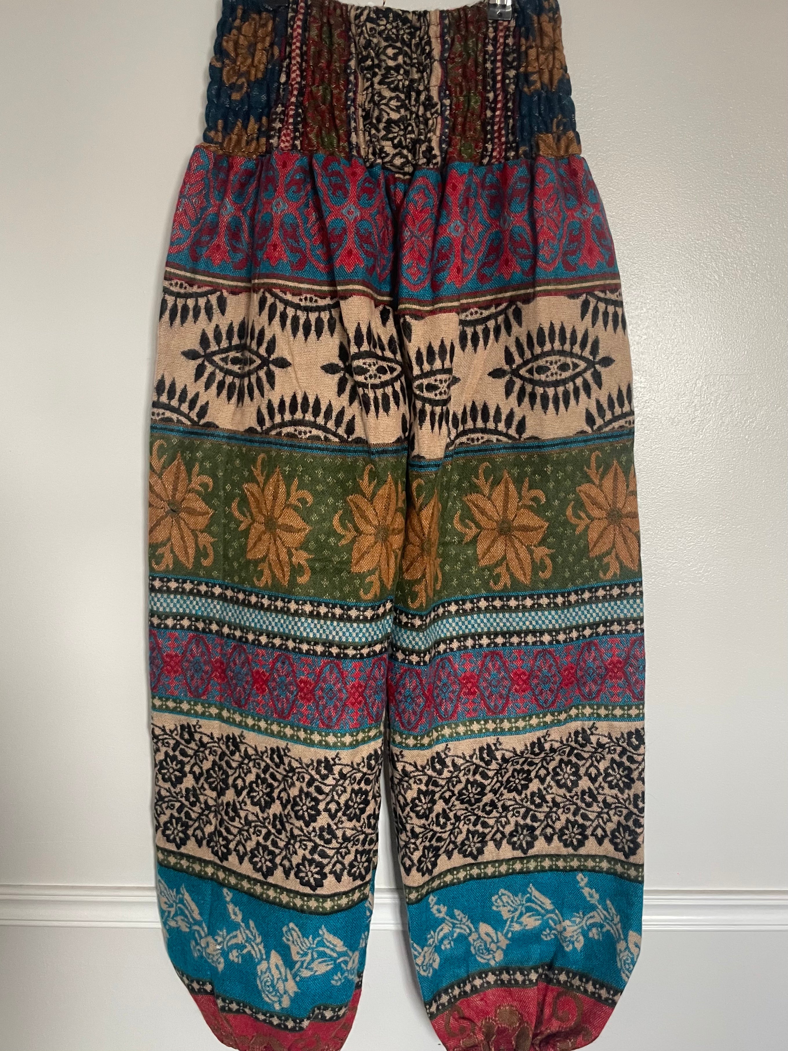 Snuggly Turquoise/Green Flower Cashmelon Trousers, 24-44” Waist