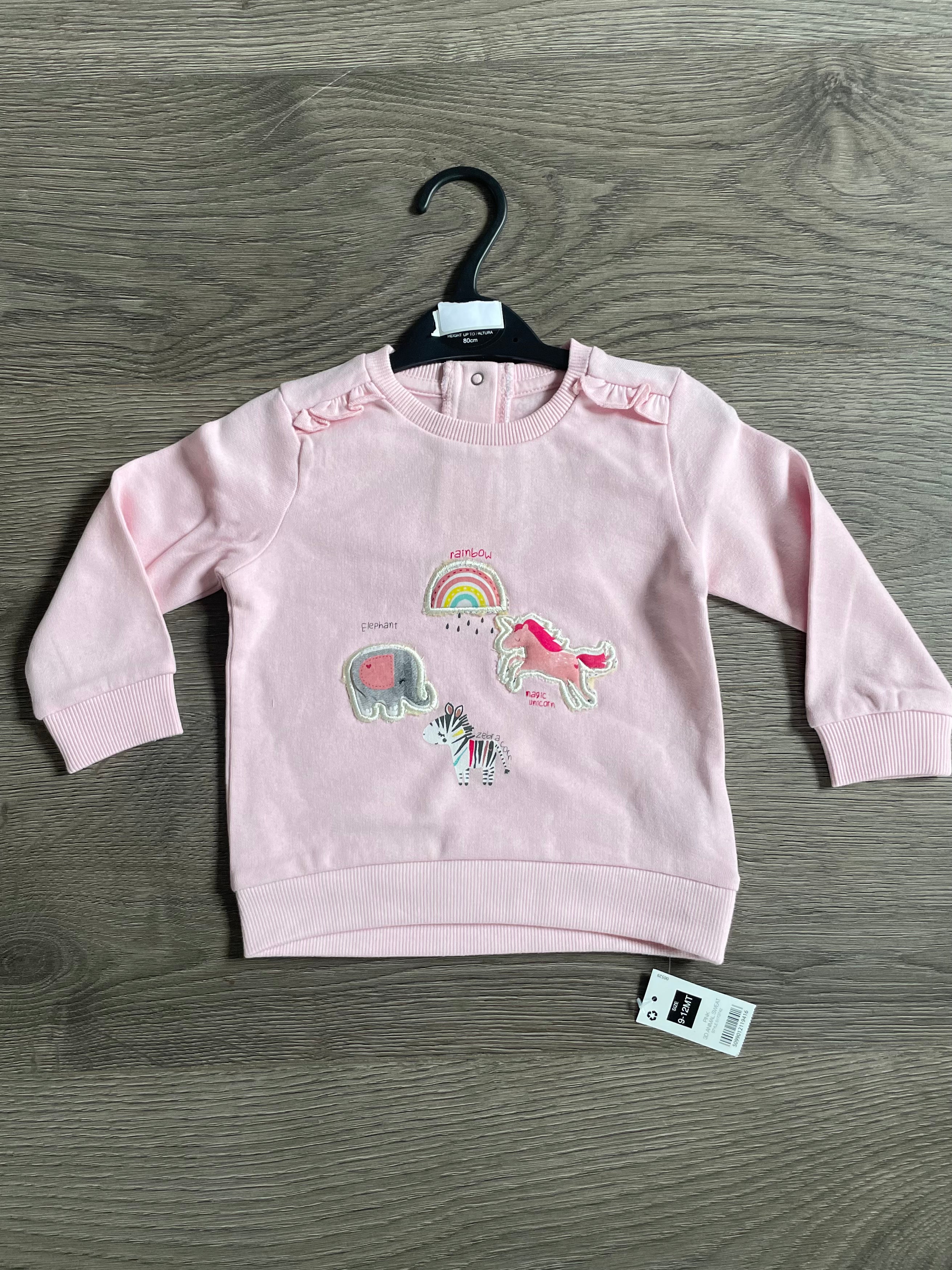 Pink Rainbow Animal Sweatshirt (0-3 mths)