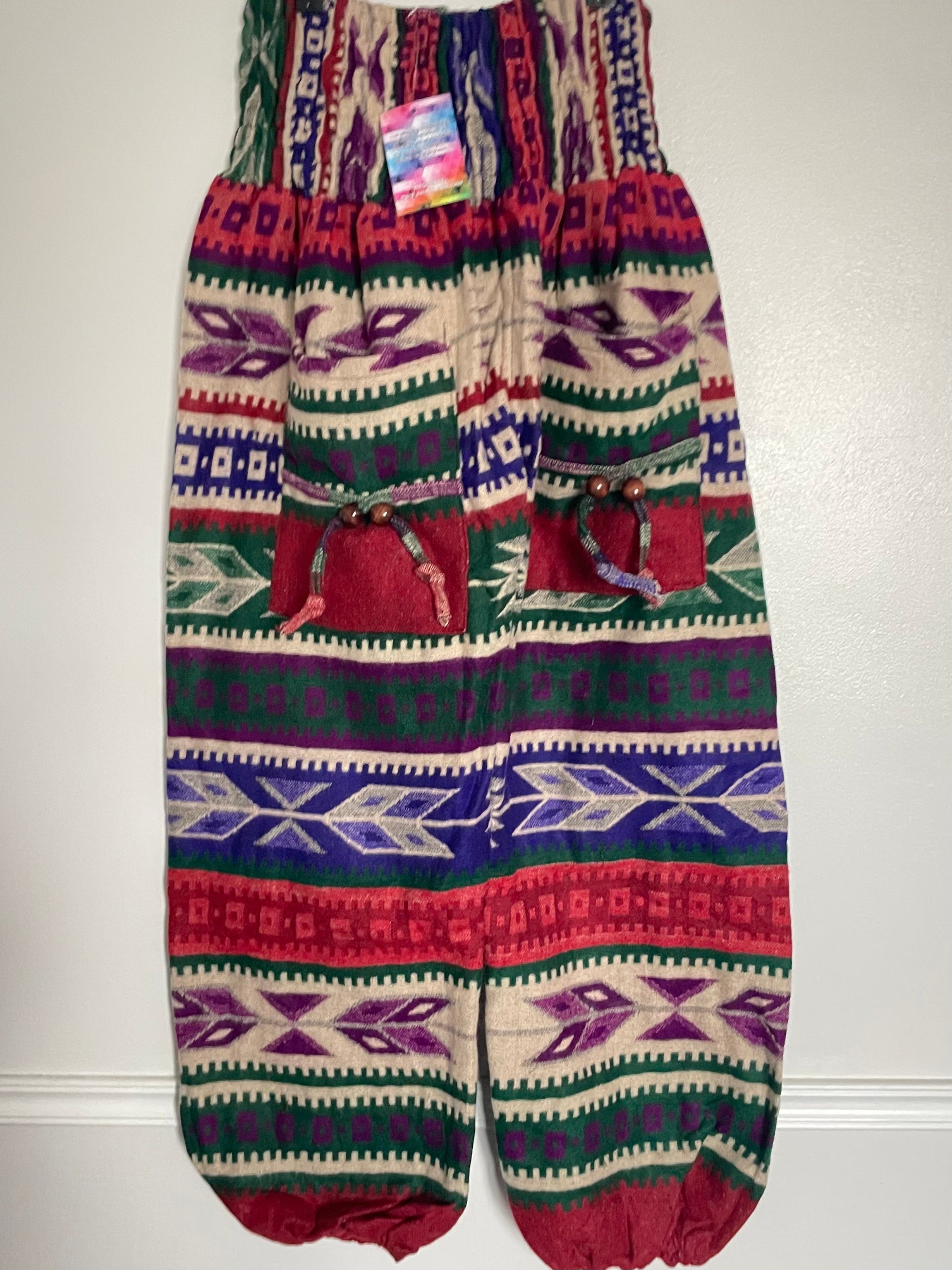 Snuggly Purple/Red/Green Aztec Cashmelon Trousers, 24-44” Waist