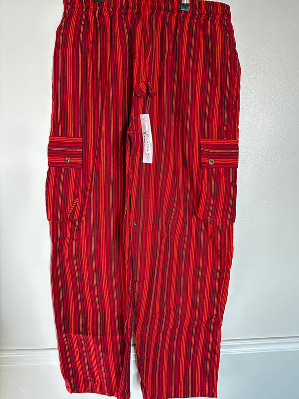 Red Striped Cotton Cargo Trousers, XXL