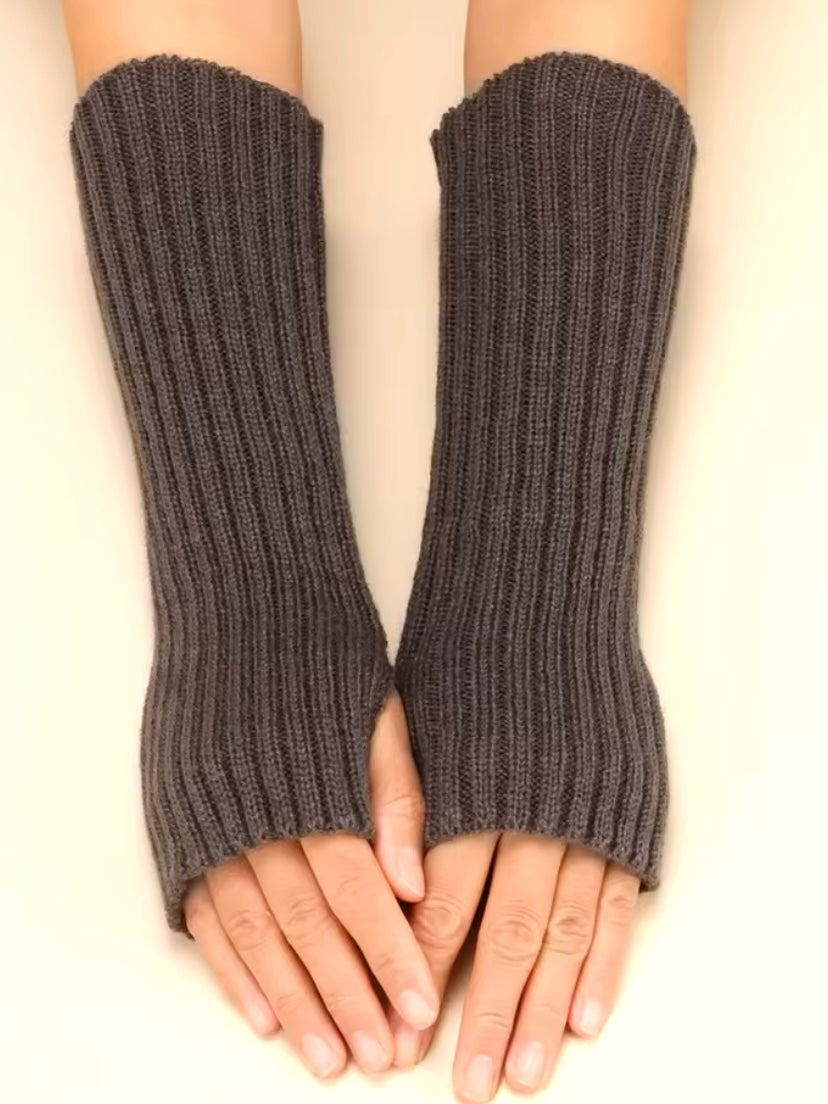 Brown Long Sleeve Knit Fingerless Gloves