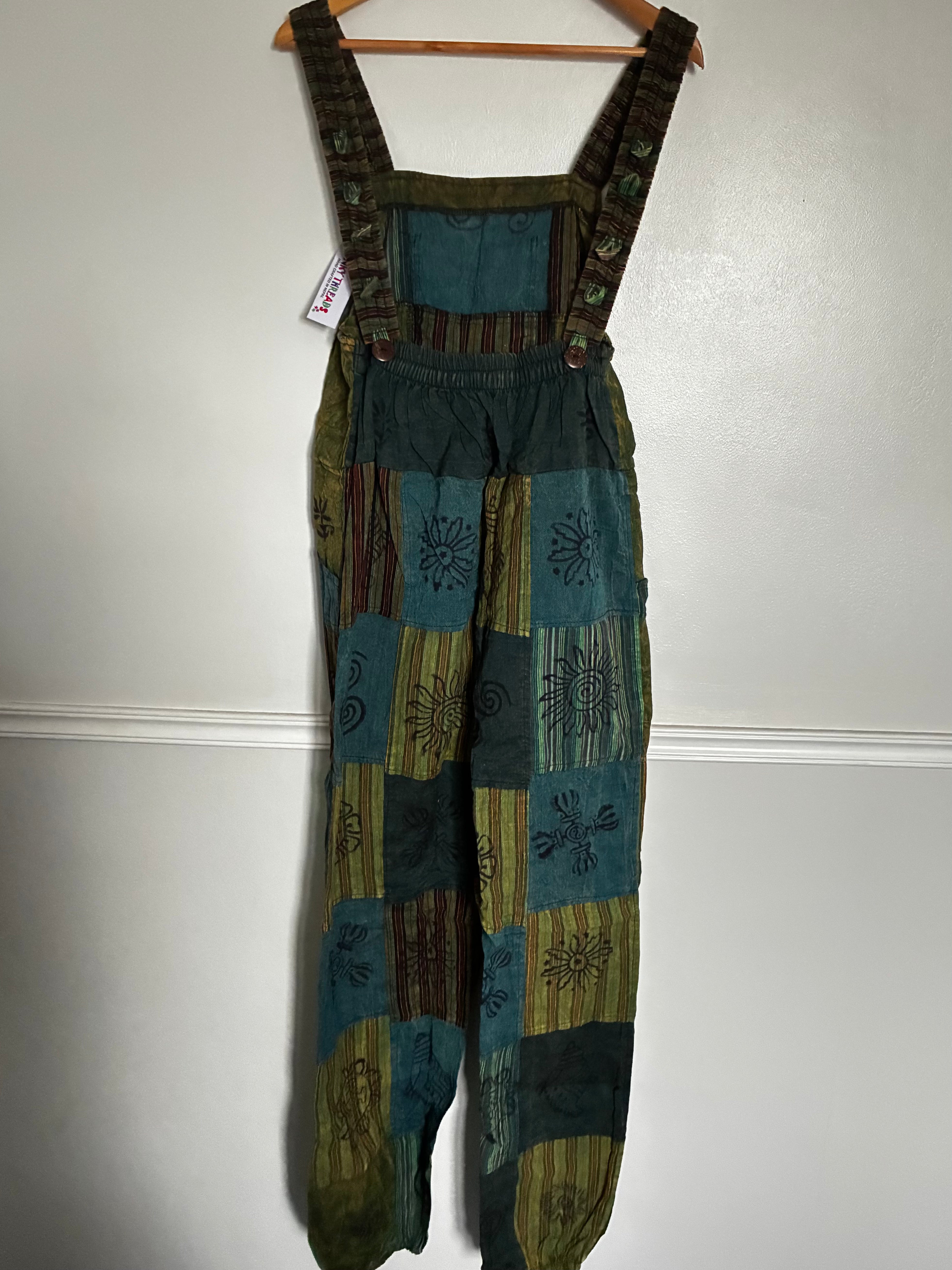 Green Patch Dungarees, one size