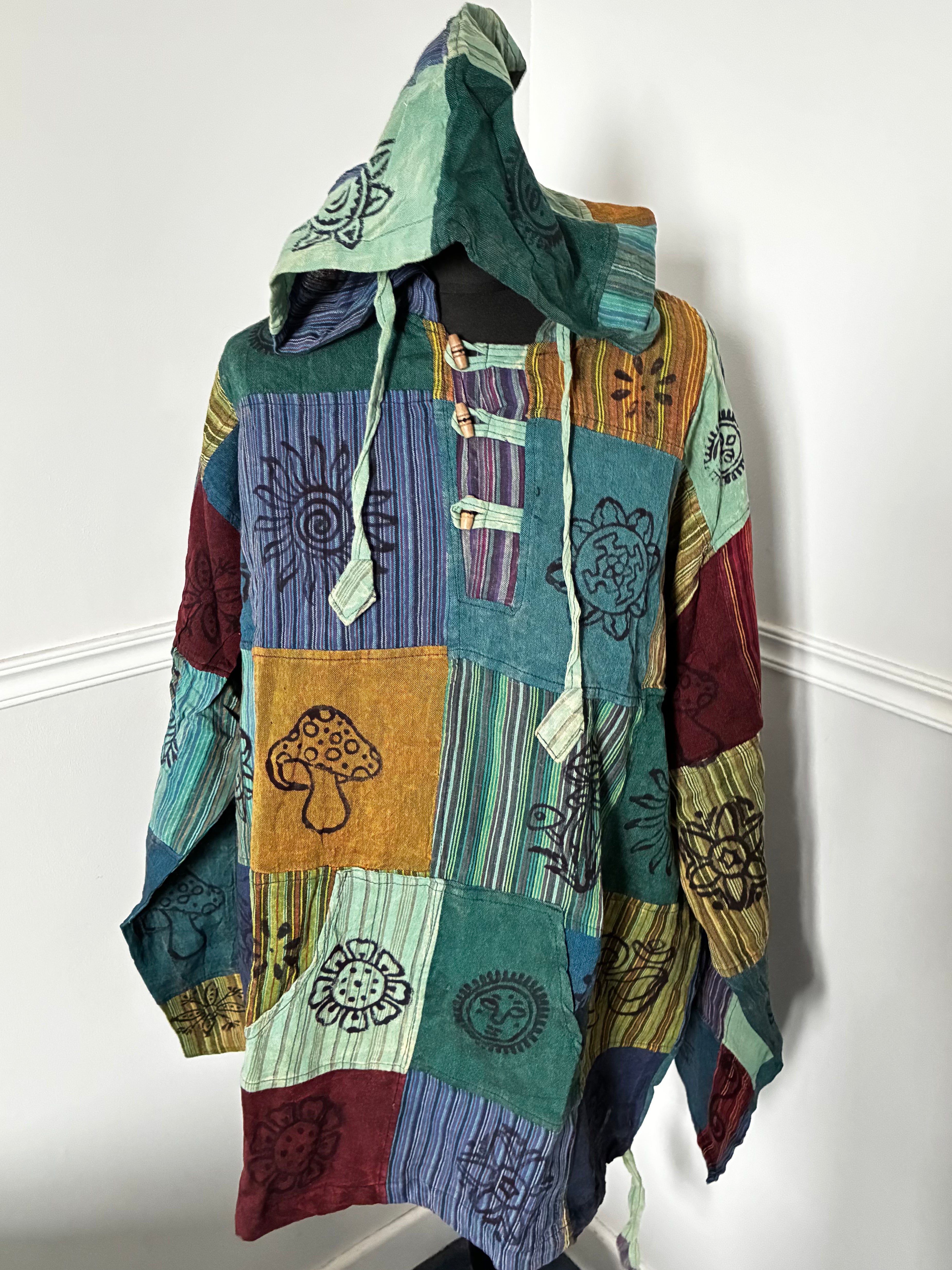 Patchwork Multi Hooded Shirt, XXL