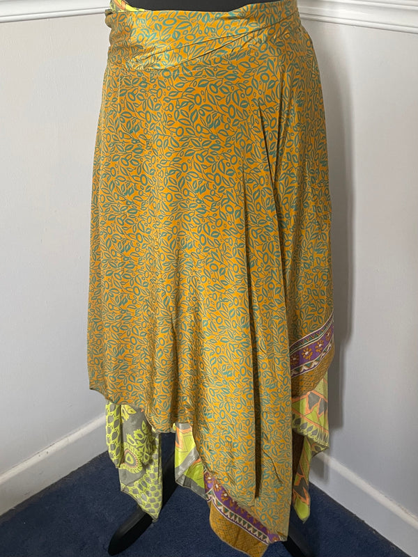 Recycled Saree Reversible Wrap Skirt with Pixie Hem