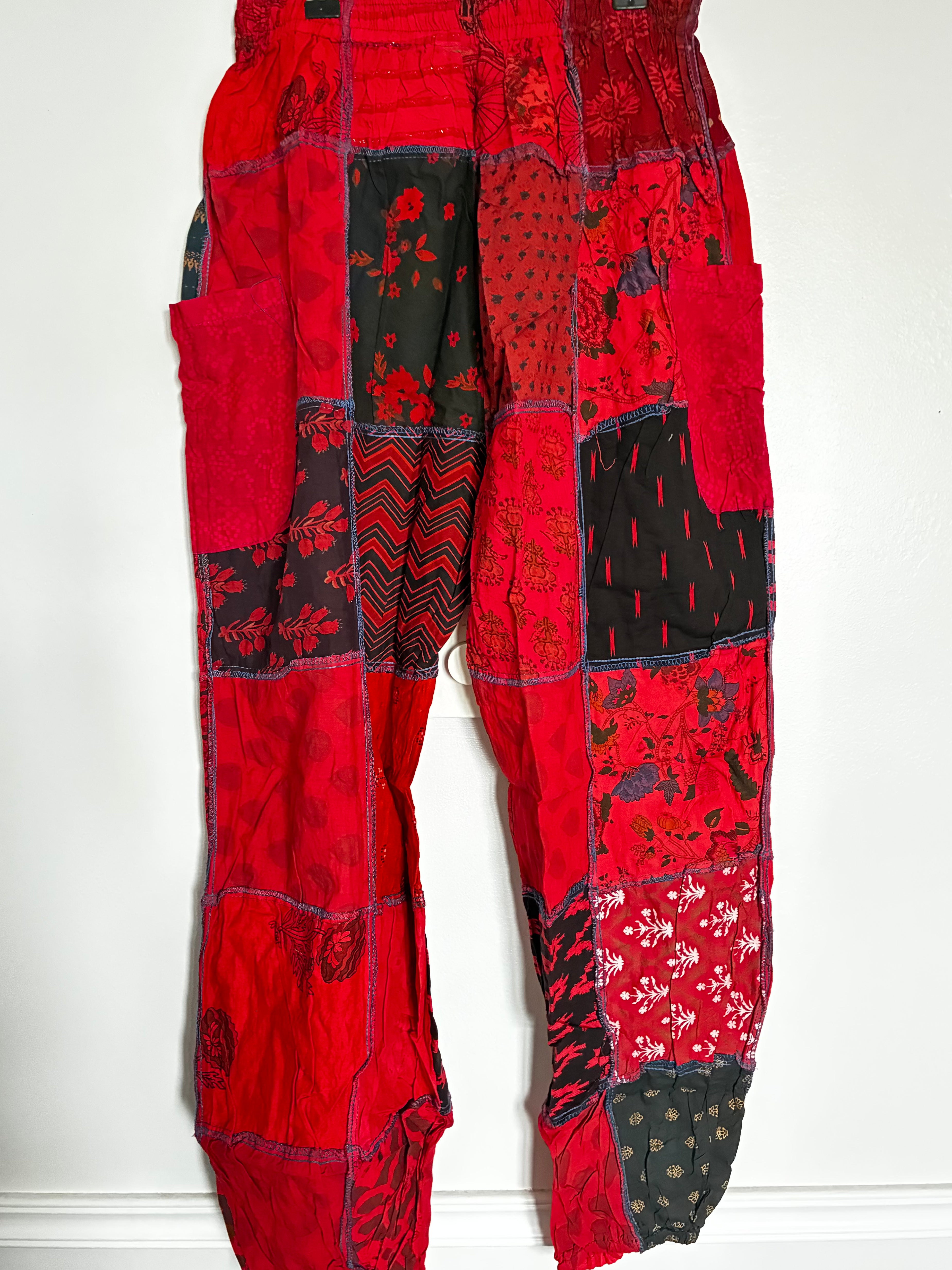Red Patchwork Overlock Trousers