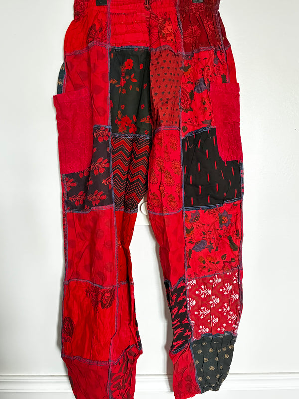Red Patchwork Overlock Trousers
