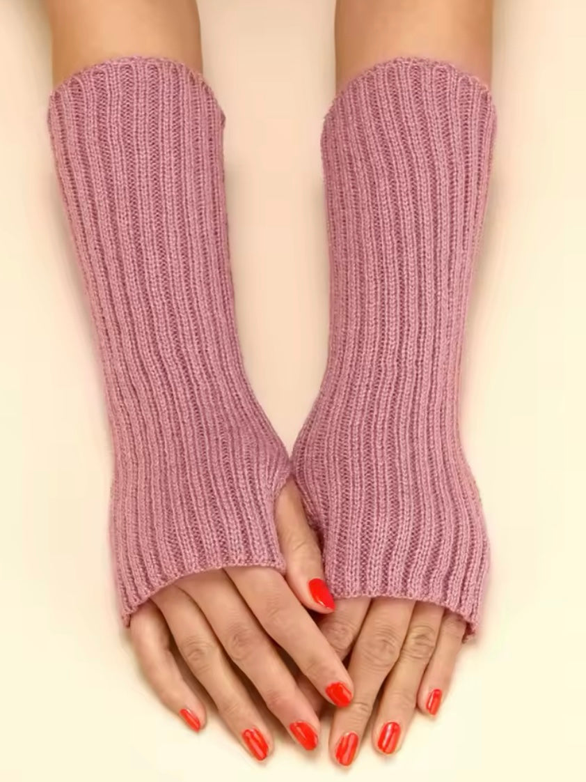 Dusky Pink Long Sleeve Knit Fingerless Gloves