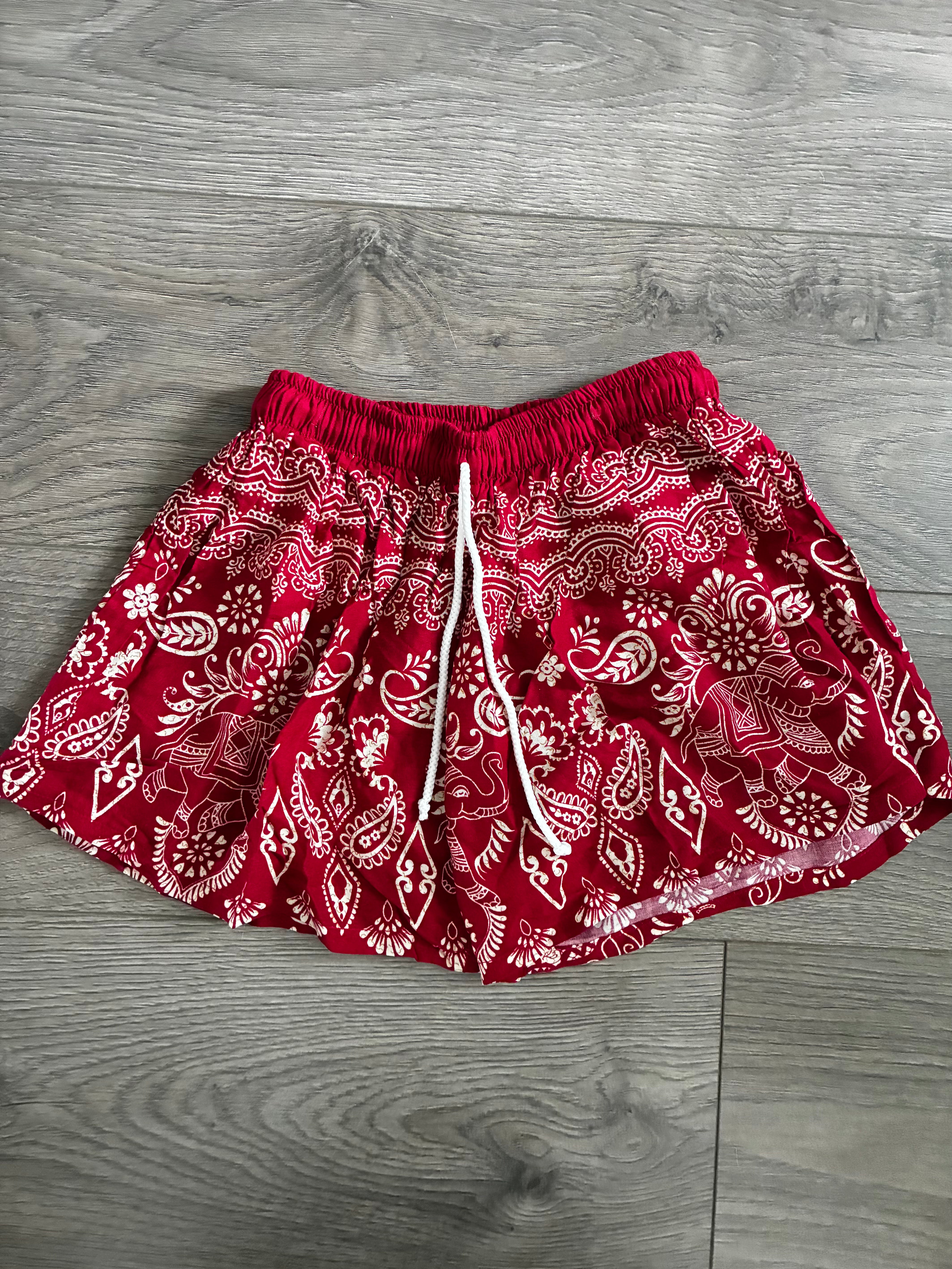 Red Elephant Tie Dye Shorts