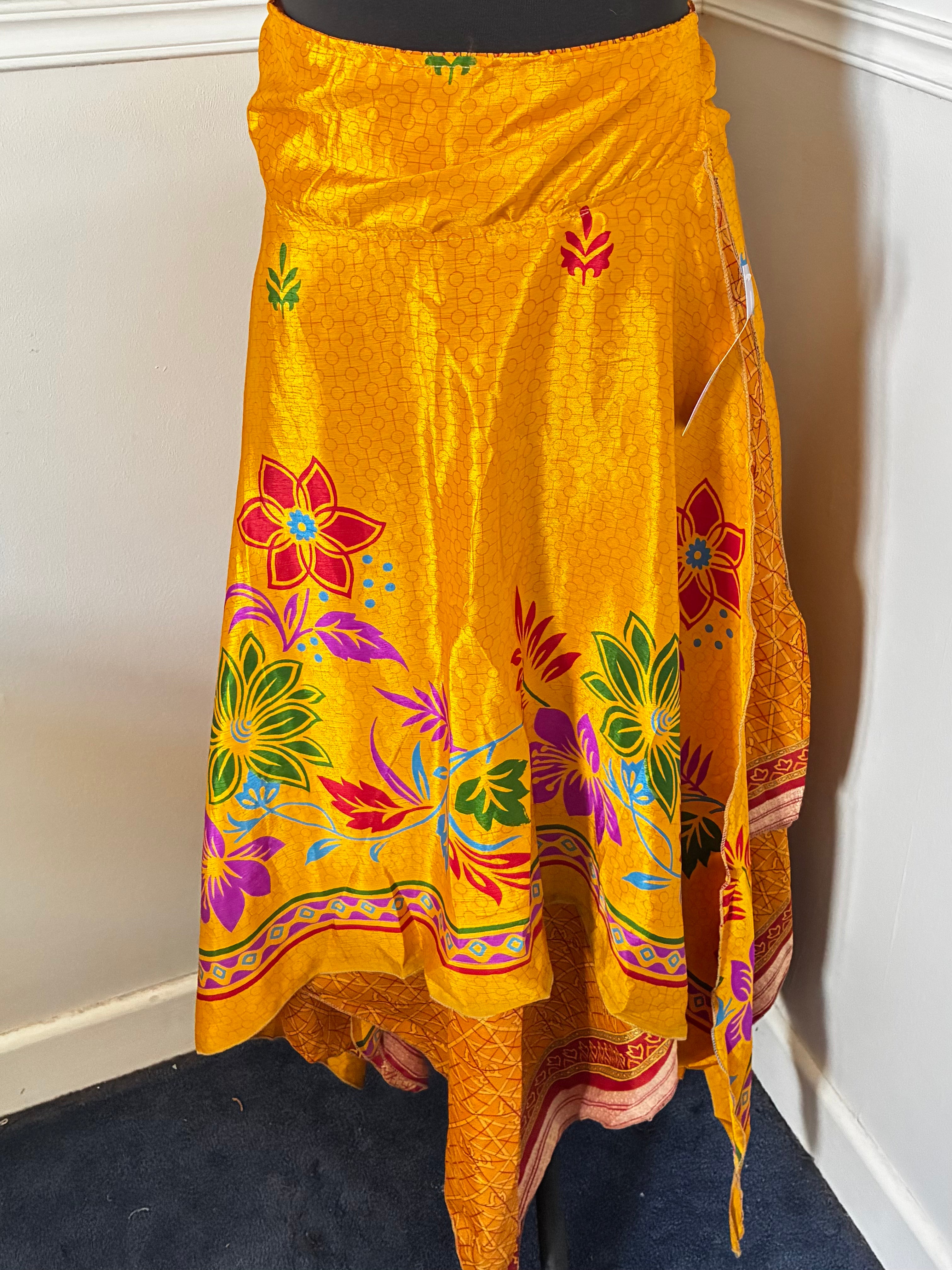 Recycled Saree Reversible Wrap Skirt With Pixie Hem