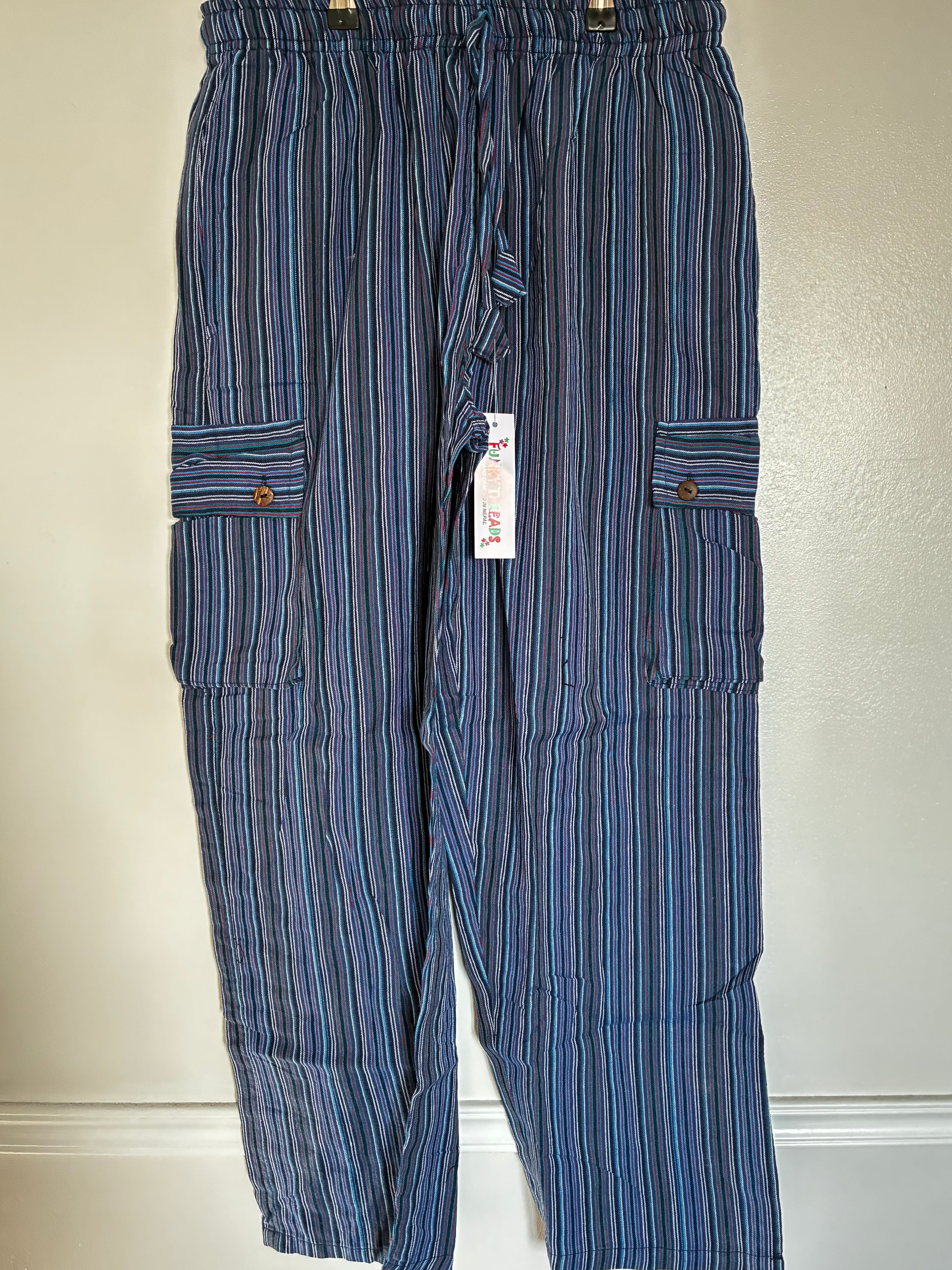 Red/purple/blue Striped Cotton Cargo Trousers, L