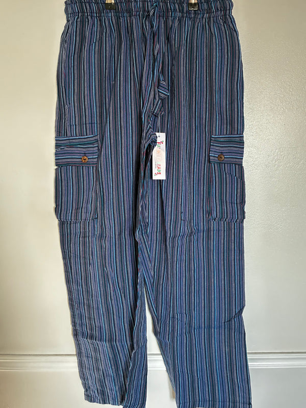 Red/purple/blue Striped Cotton Cargo Trousers, L