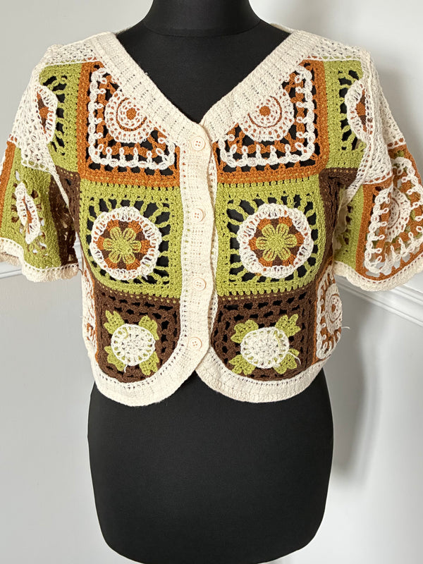 Crochet Short Sleeved Cardigan, S