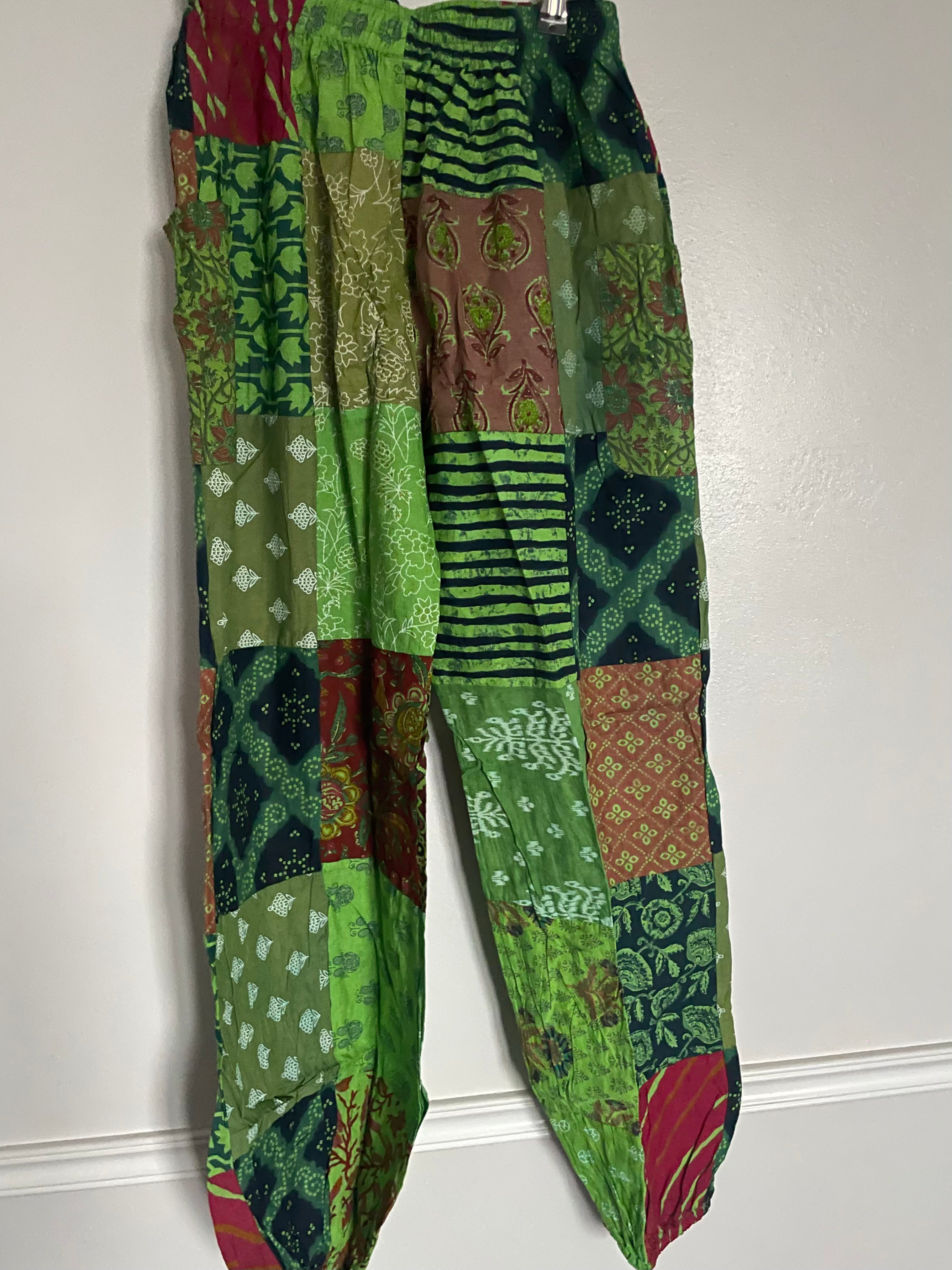 Green Patchwork Harem Trousers