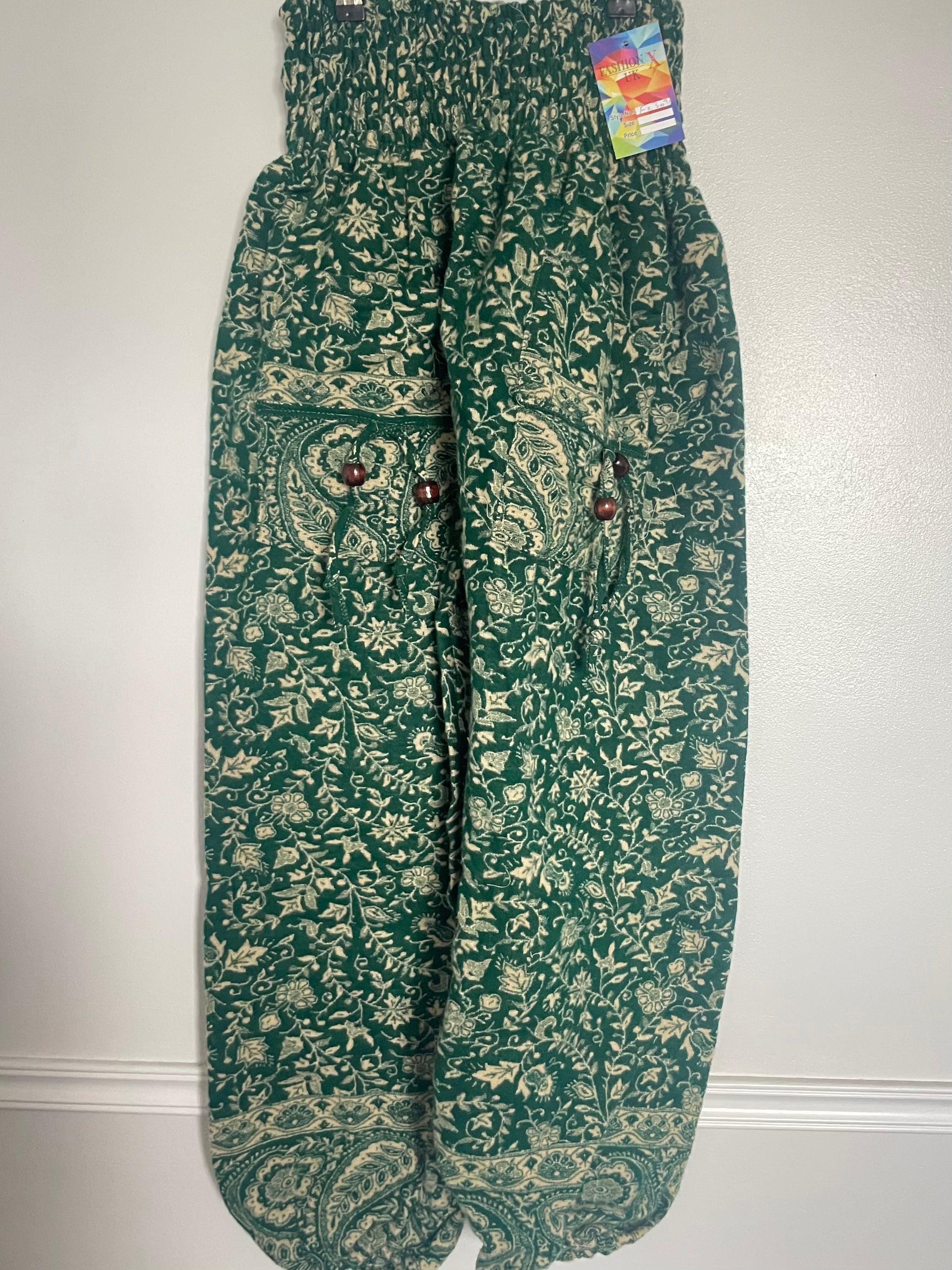 Snuggly Green Flowers Cashmelon Trousers, 24-50” Waist