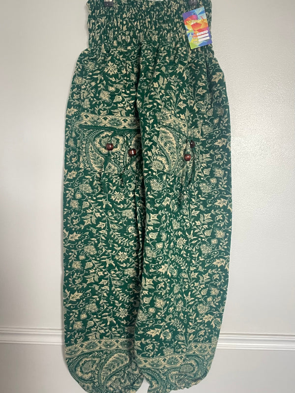 Snuggly Green Flowers Cashmelon Trousers, 24-50” Waist