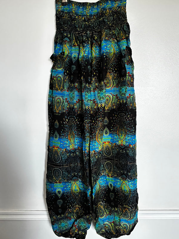 Turquoise/Black Striped Harem Trousers
