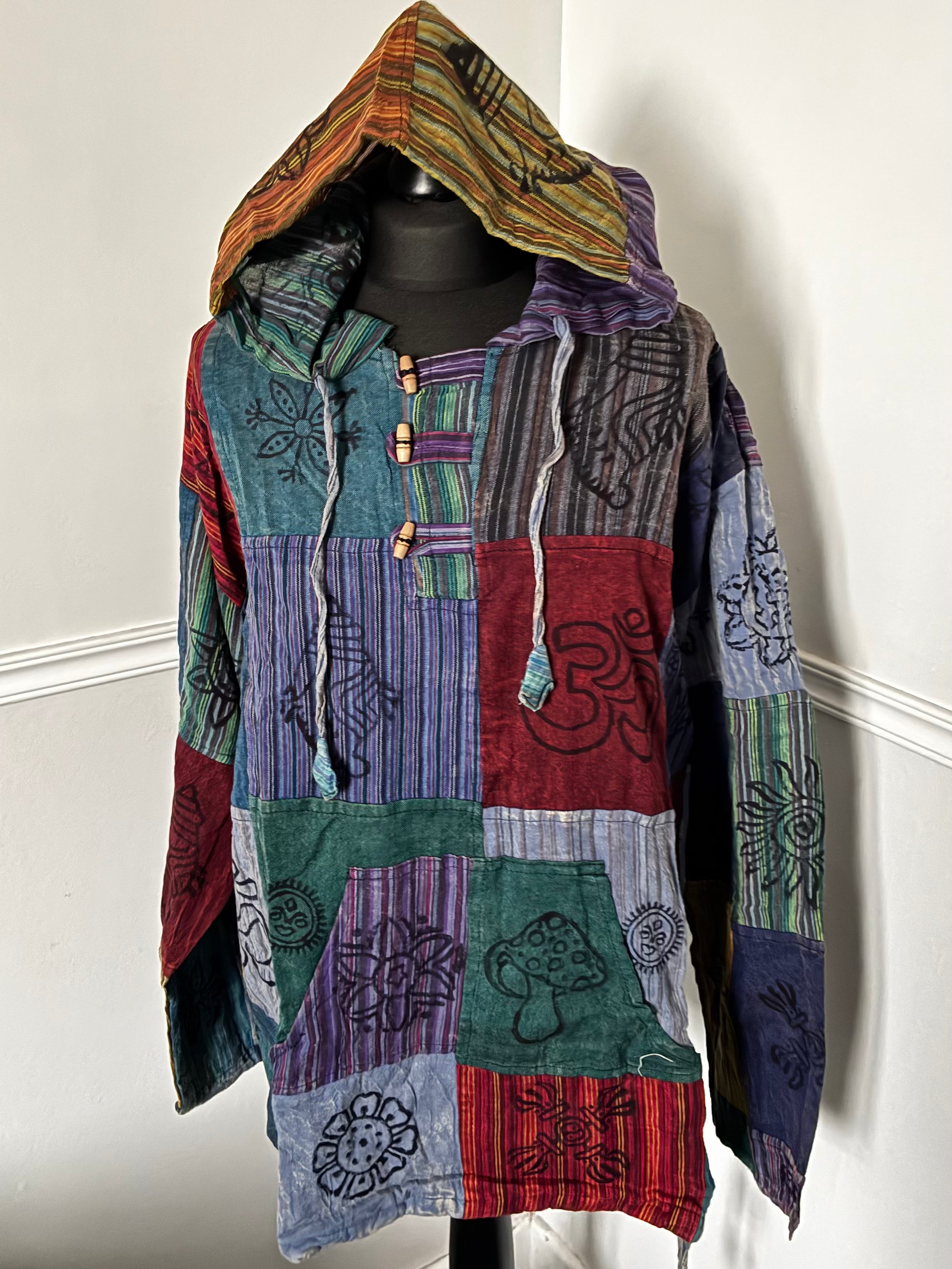 Patchwork Multi Hooded Shirt, XL