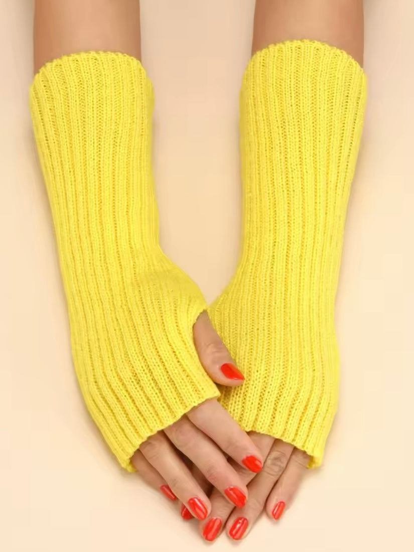 Yellow Long Sleeve Knit Fingerless Gloves