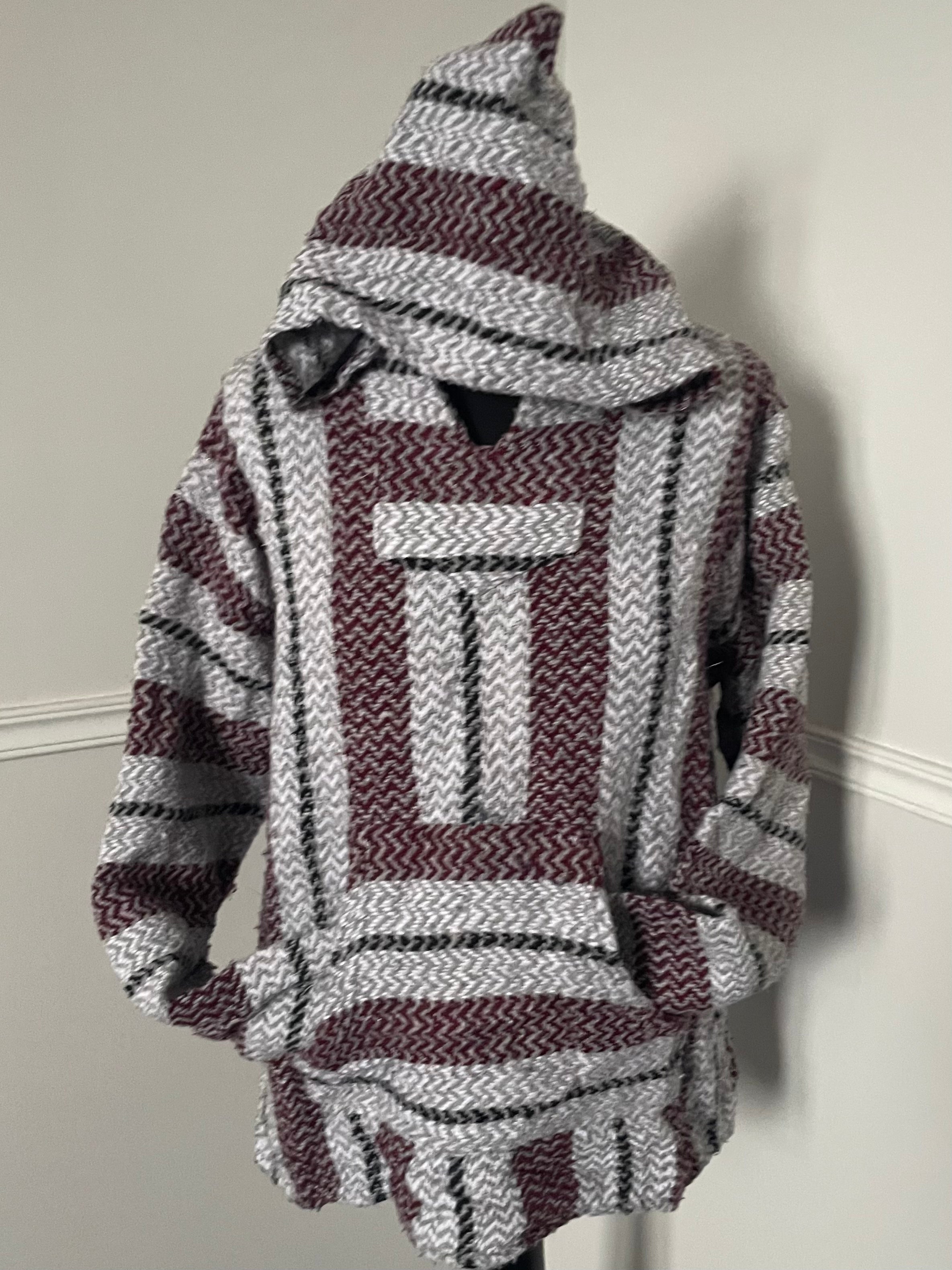 Grey/Burgundy Stripe Baja Hoodie, L
