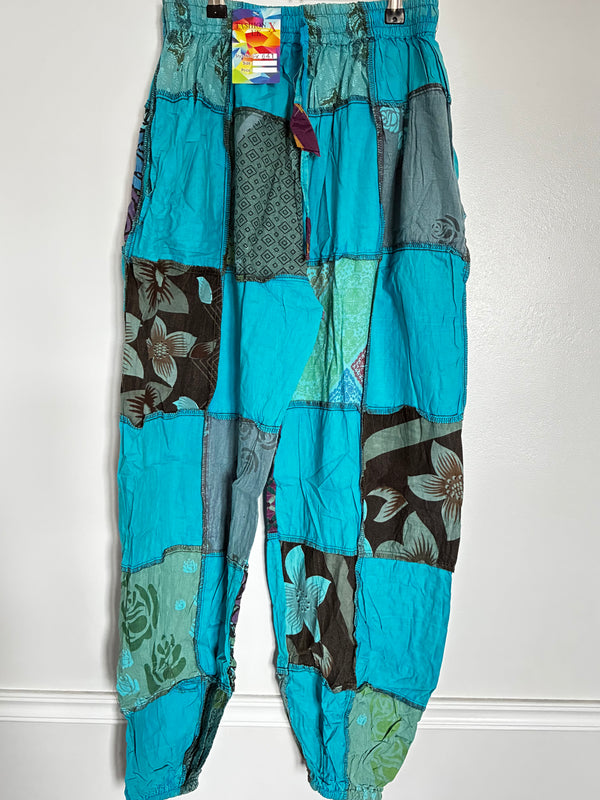 Turquoise Patchwork Overlock Trousers