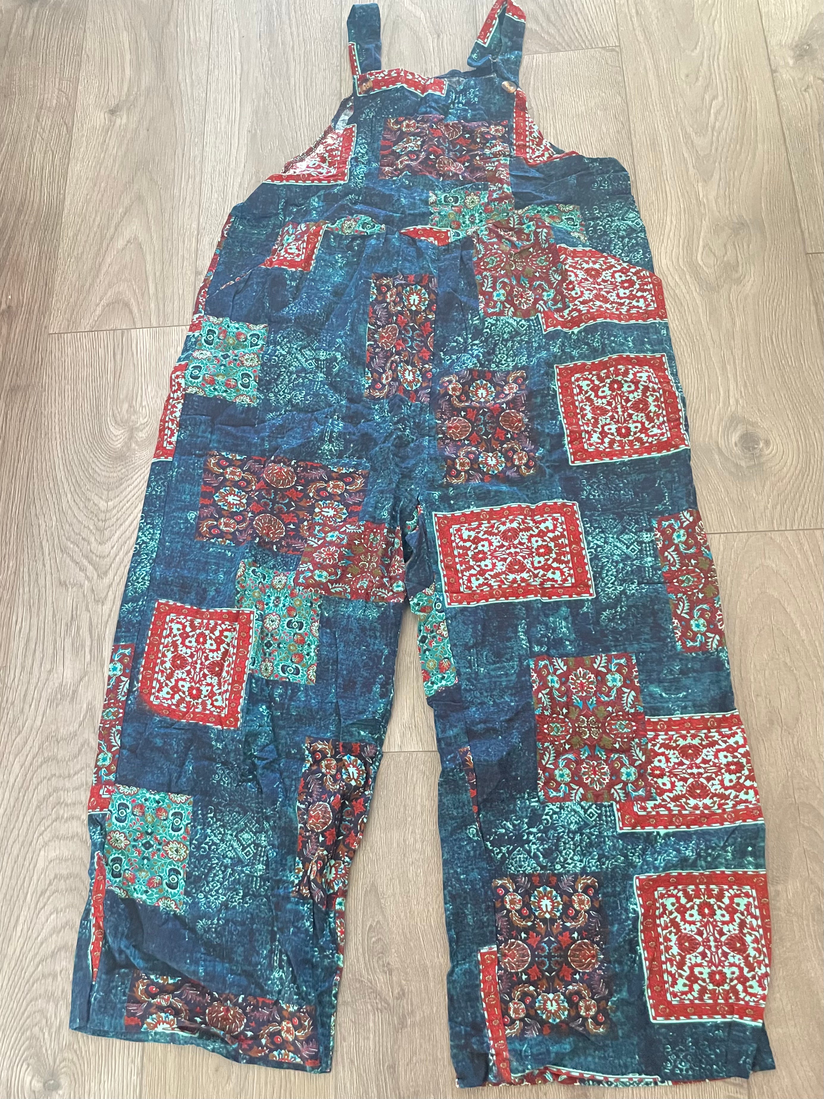 Turquoise Multi Patch Dungarees, L