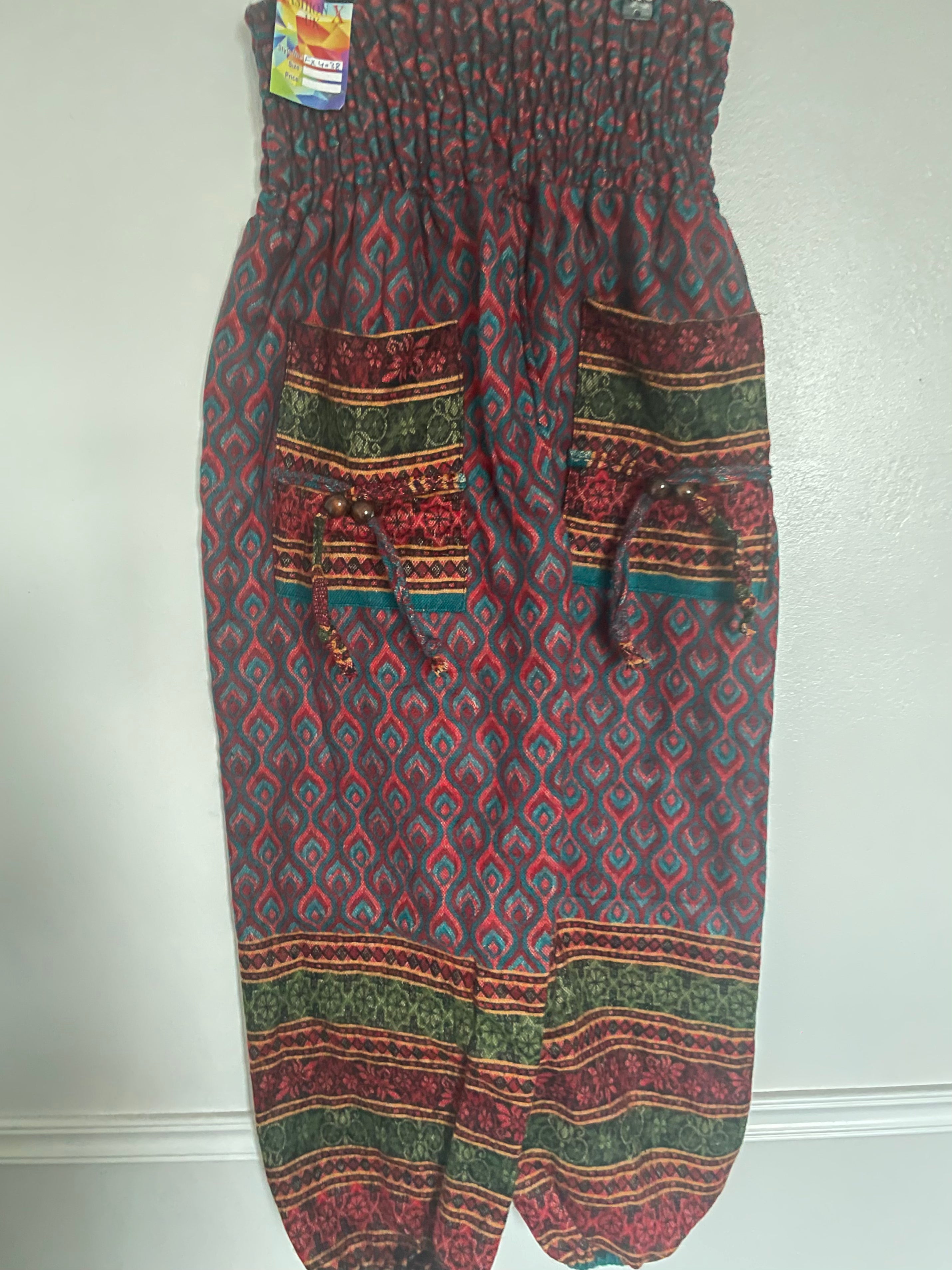 Snuggly Red/Turquoise Diamond Cashmelon Trousers, 26-48” Waist