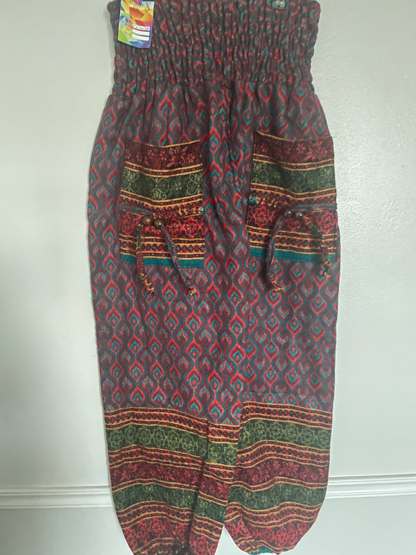 Snuggly Red/Turquoise Diamond Cashmelon Trousers, 26-48” Waist