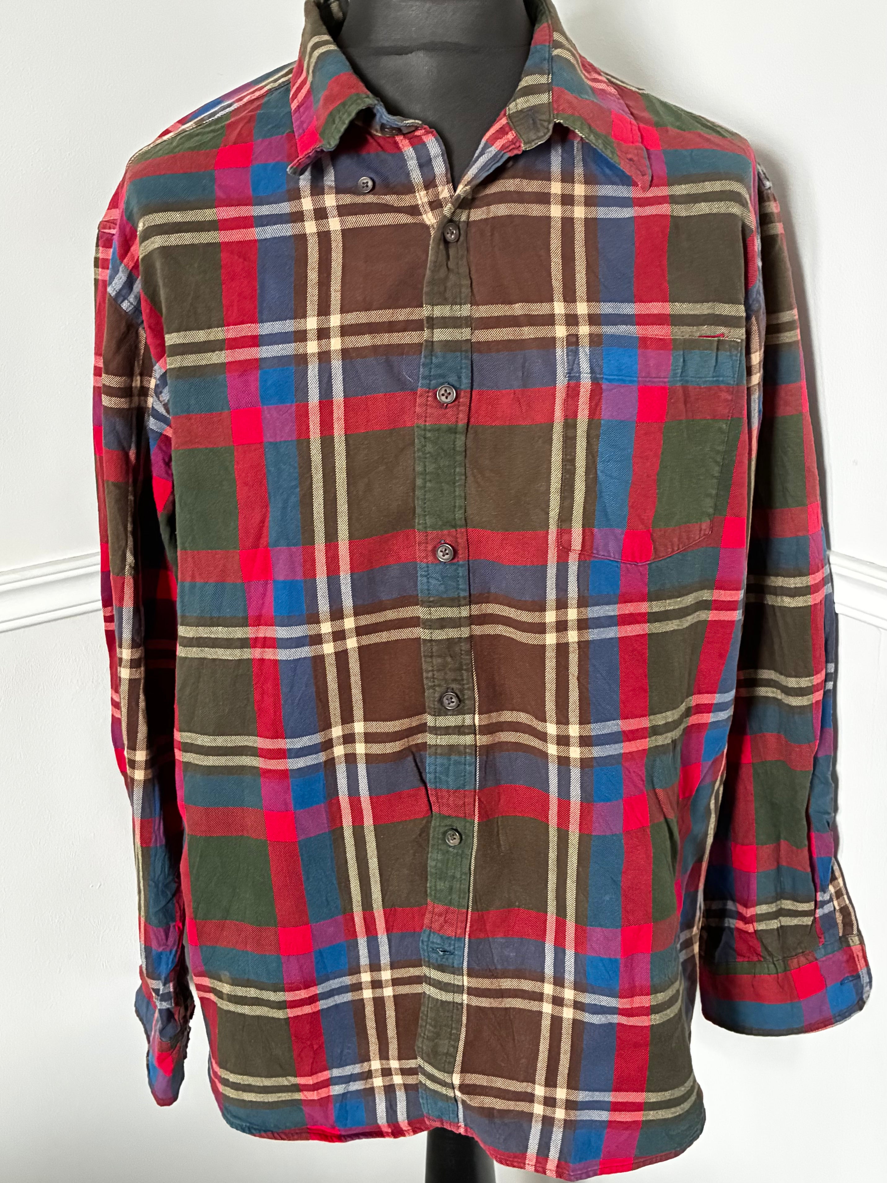 Thin Brown/Red/Blue Checked Flannel, XL