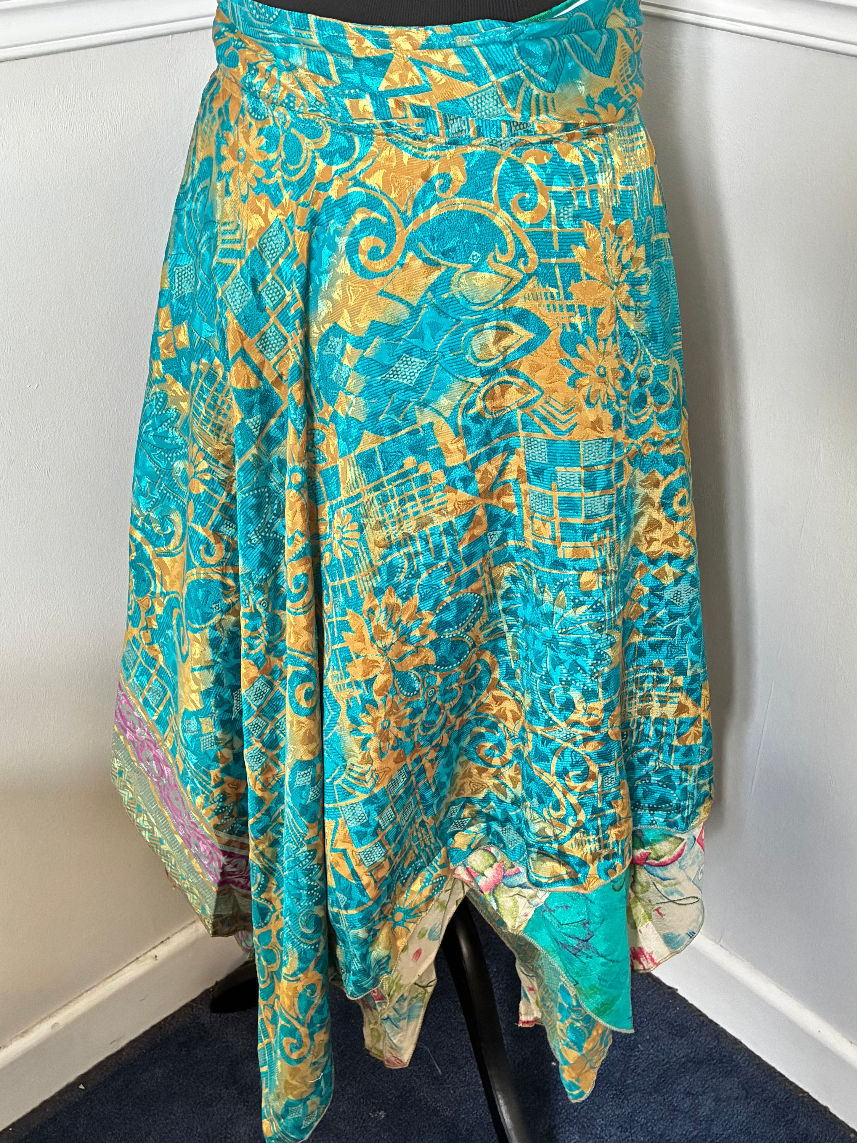 Recycled Saree Reversible Wrap Skirt With Pixie Hem