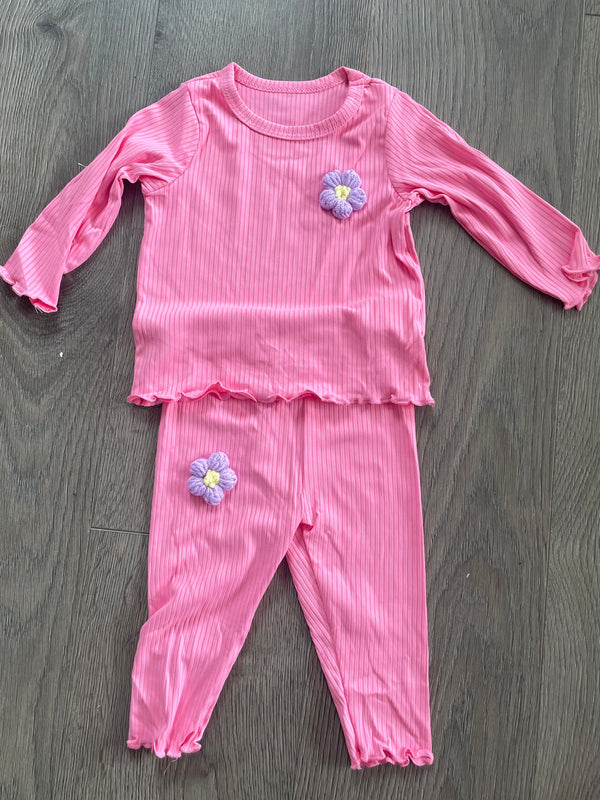 Light Pink Ribbed Flower Top and Leggings (2-3yr)